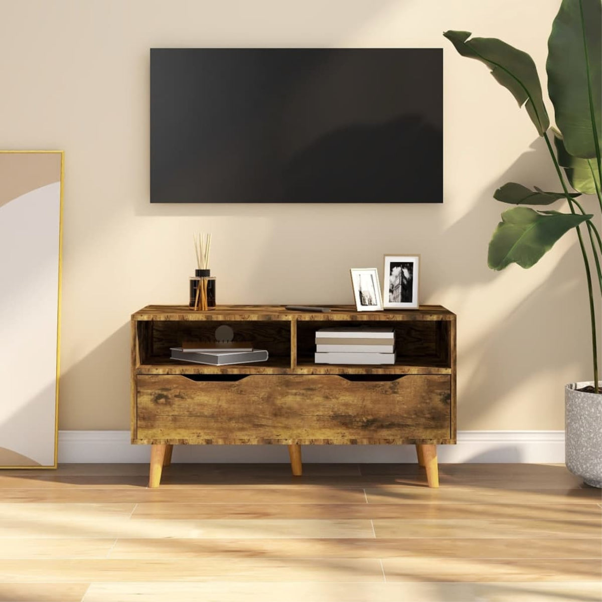 Vidaxl Tv Cabinet Smoked Oak 35.4'X15.7'X19.1' Chipboard