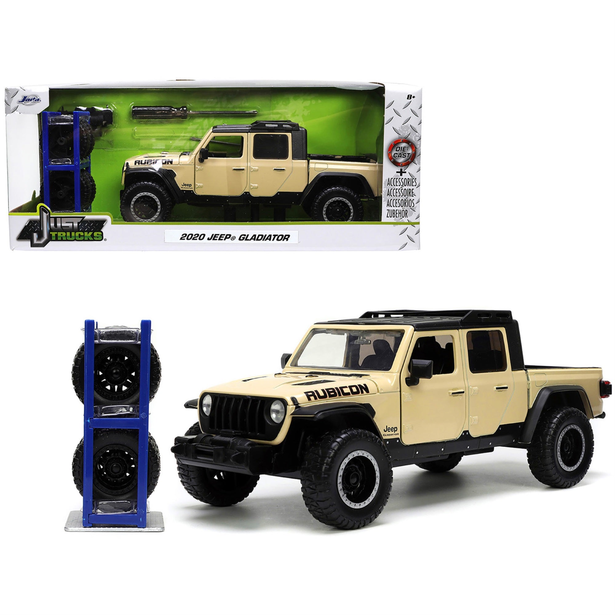 2020 Jeep Gladiator Rubicon Pickup Truck Cream With Roof Rack With Extra Wheels 'Just Trucks' Series 1/24 Diecast Model Car By Jada