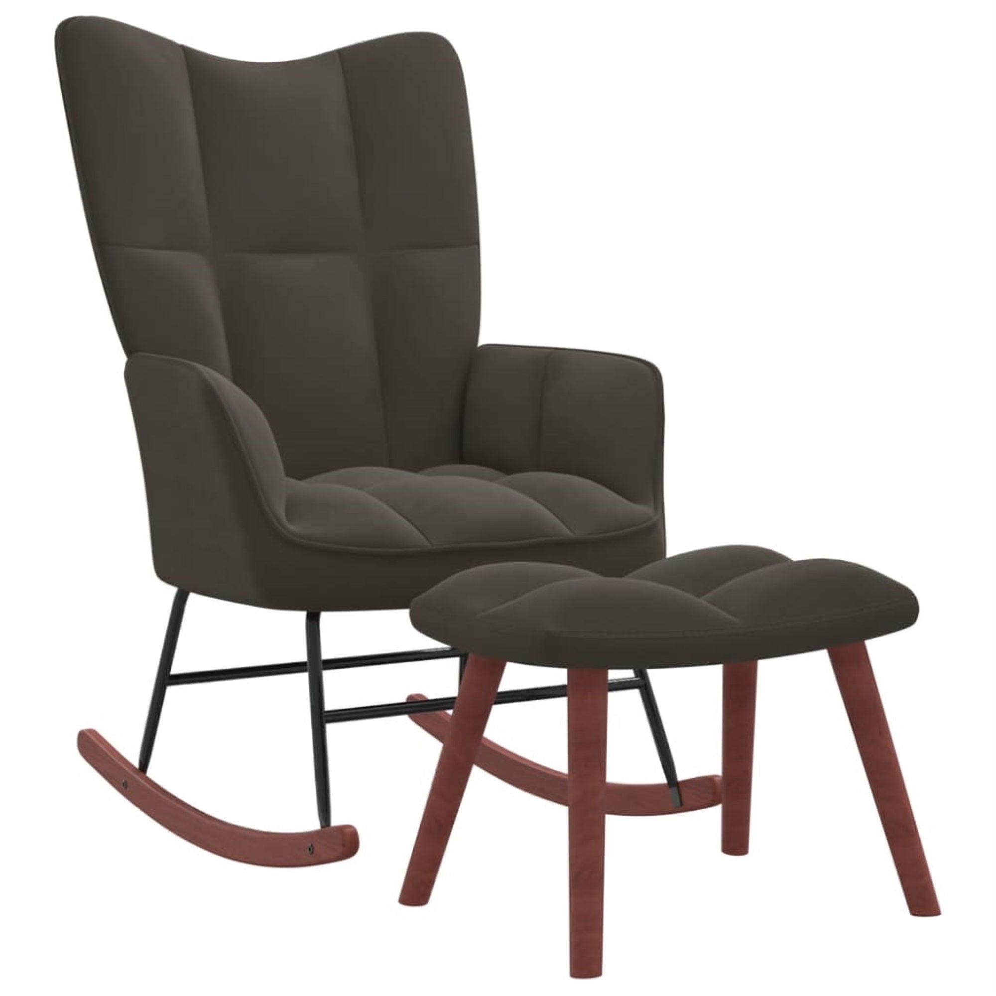 Vidaxl Rocking Chair With A Stool Dark Gray Velvet