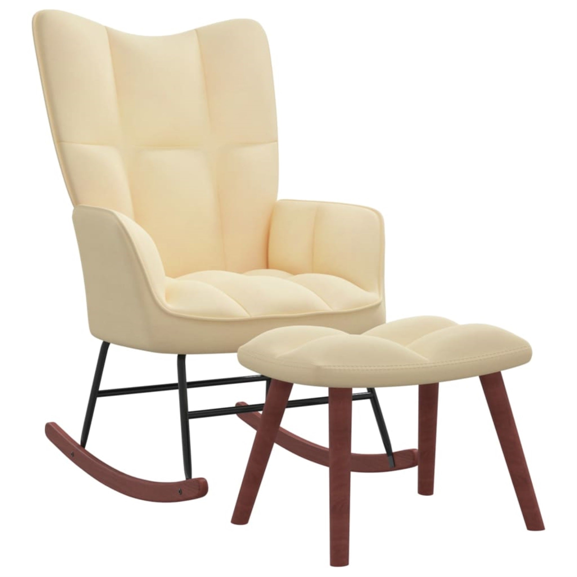 Vidaxl Rocking Chair With A Stool Cream White Velvet