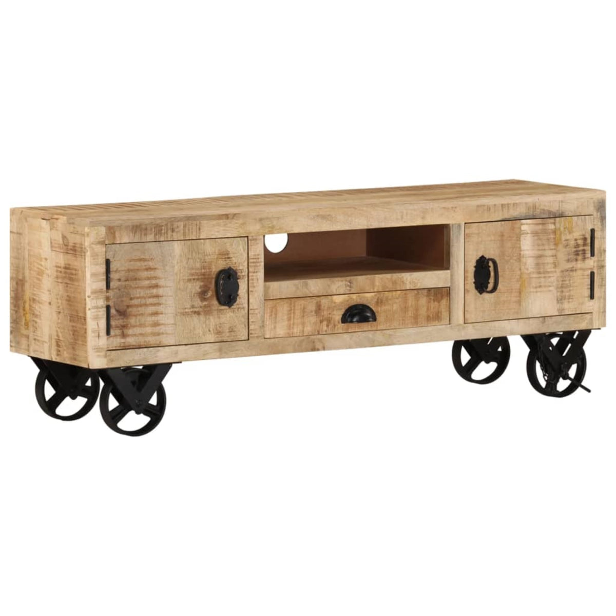 Vidaxl Tv Cabinet With Wheels 43.3'X11.8'X14.6' Rough Mango Wood