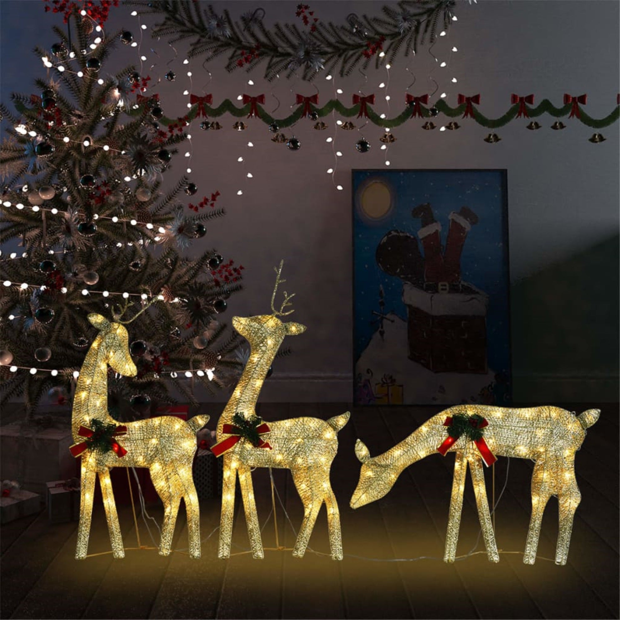 Vidaxl Christmas Reindeer Family 106.3'X2.8'X35.4' Gold Warm White Mesh