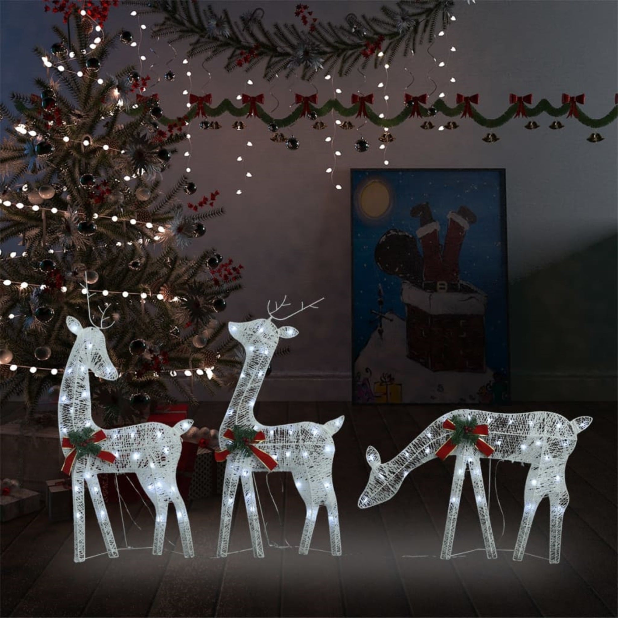 Vidaxl Christmas Reindeer Family 106.3'X2.8'X35.4' Silver Cold White Mesh