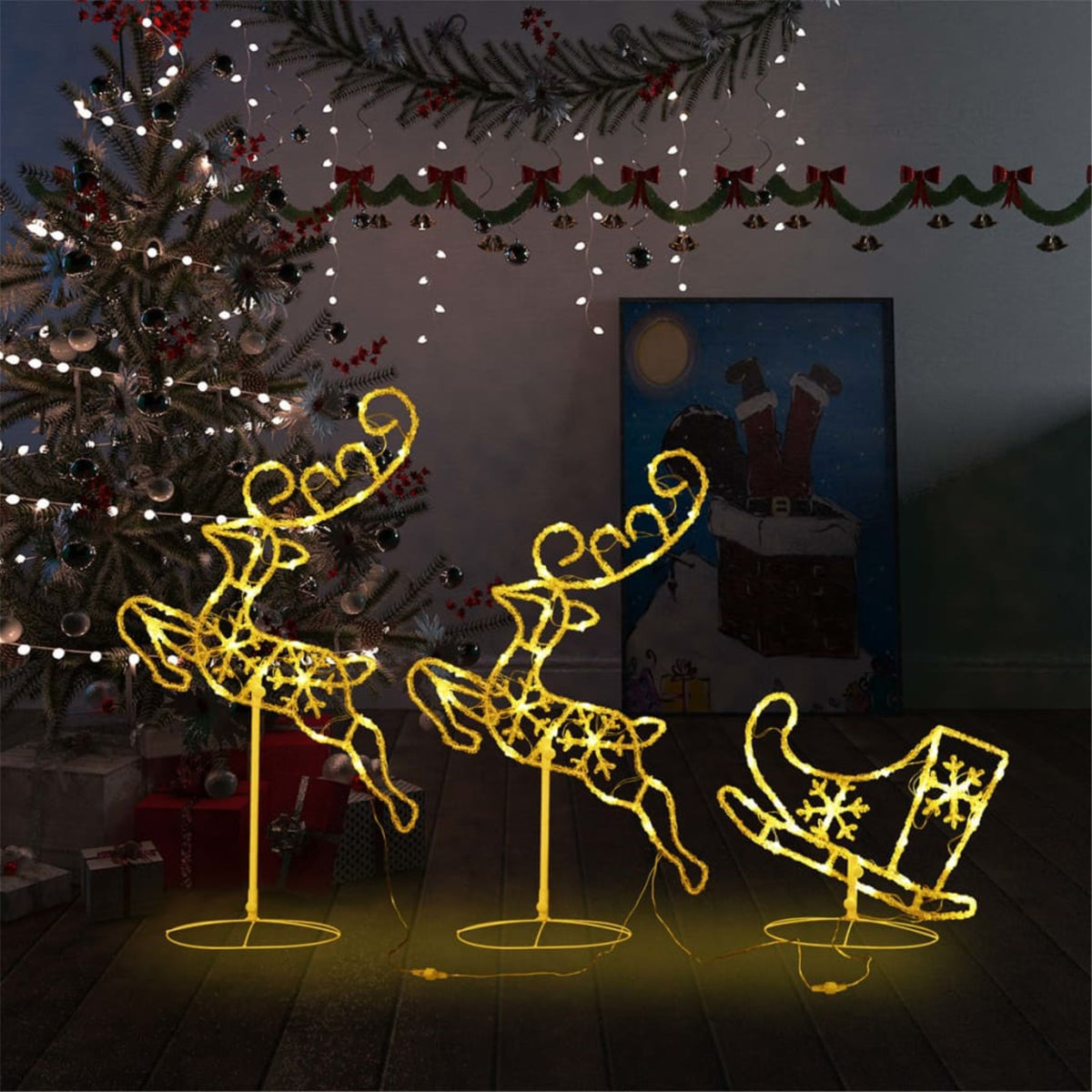 Vidaxl Acrylic Christmas Flying Reindeer&Sleigh 102.4'X8.3'X34.3' Warm White