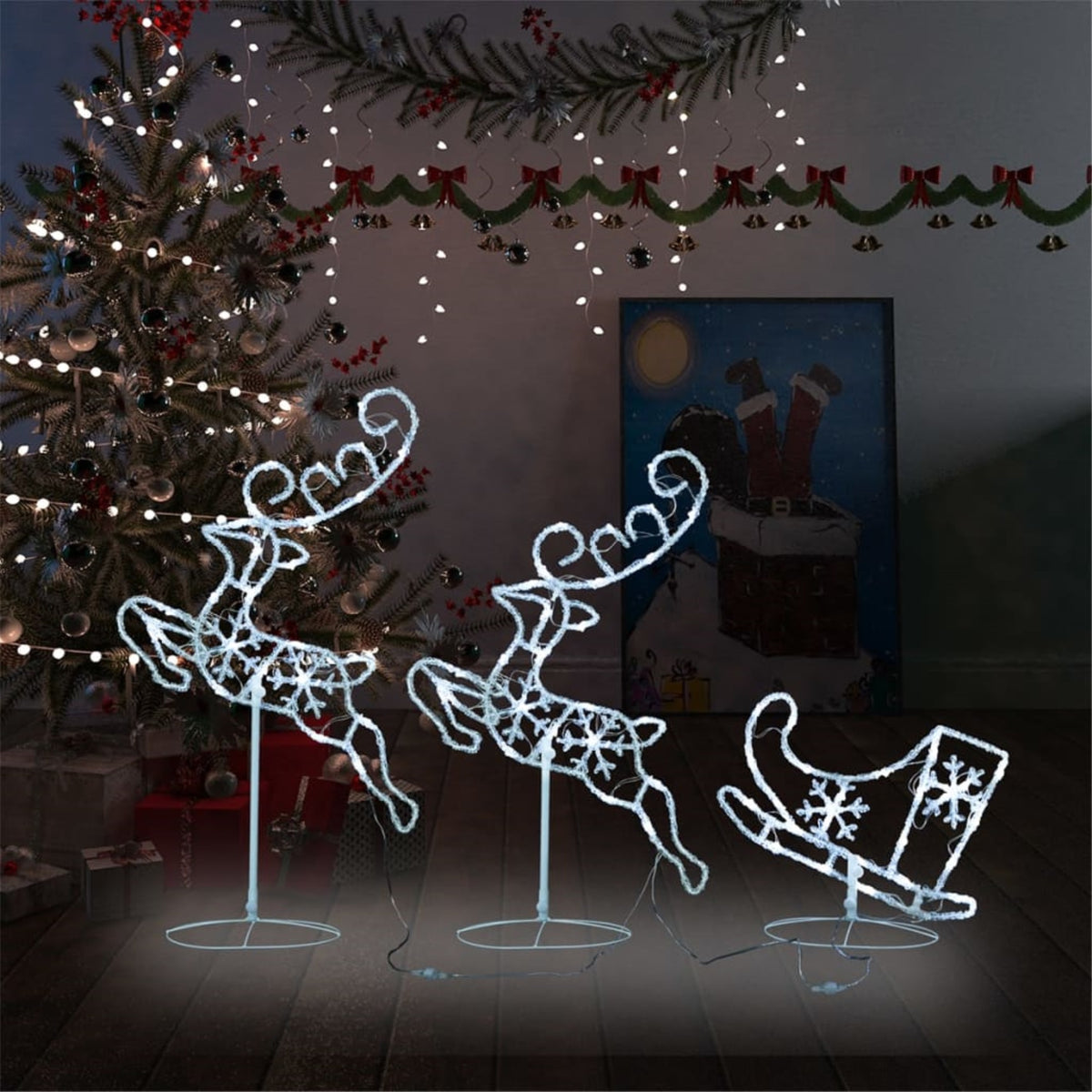 Vidaxl Acrylic Christmas Flying Reindeer&Sleigh 102.4'X8.3'X34.3' Cold White