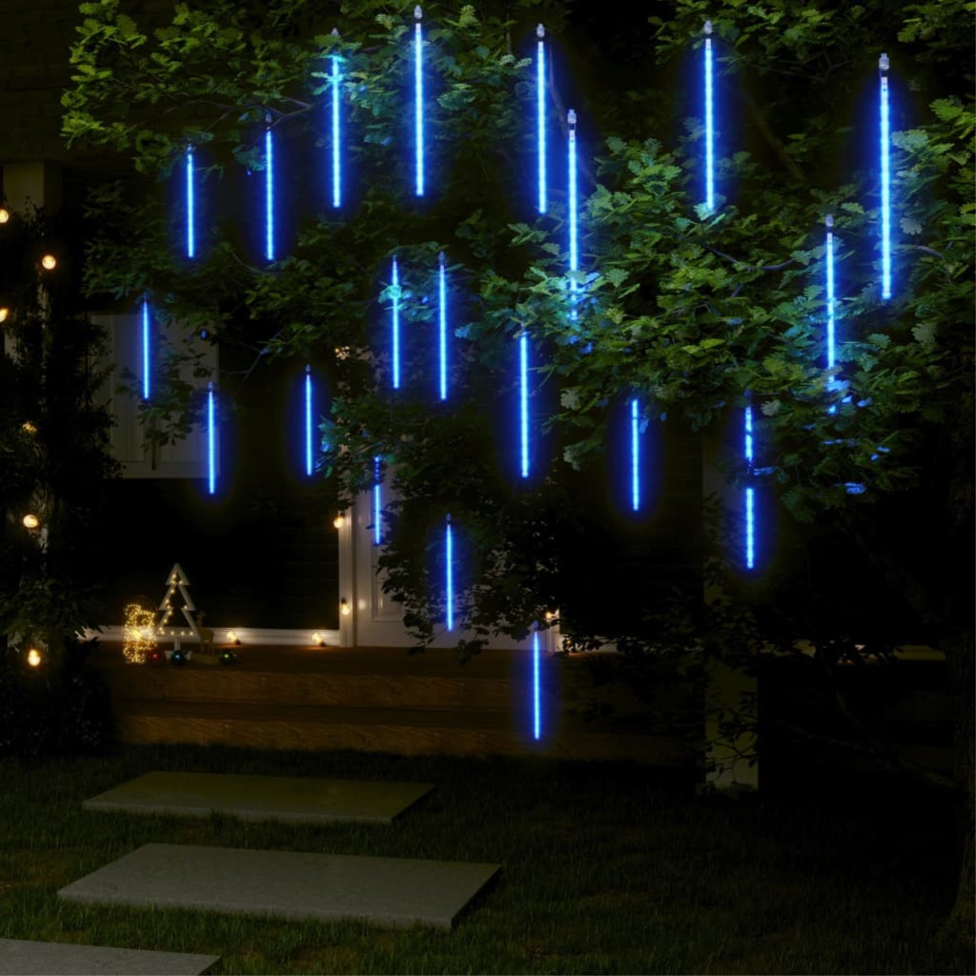 Vidaxl Meteor Lights 20 Pcs 11.8' Blue 480 Leds Indoor Outdoor