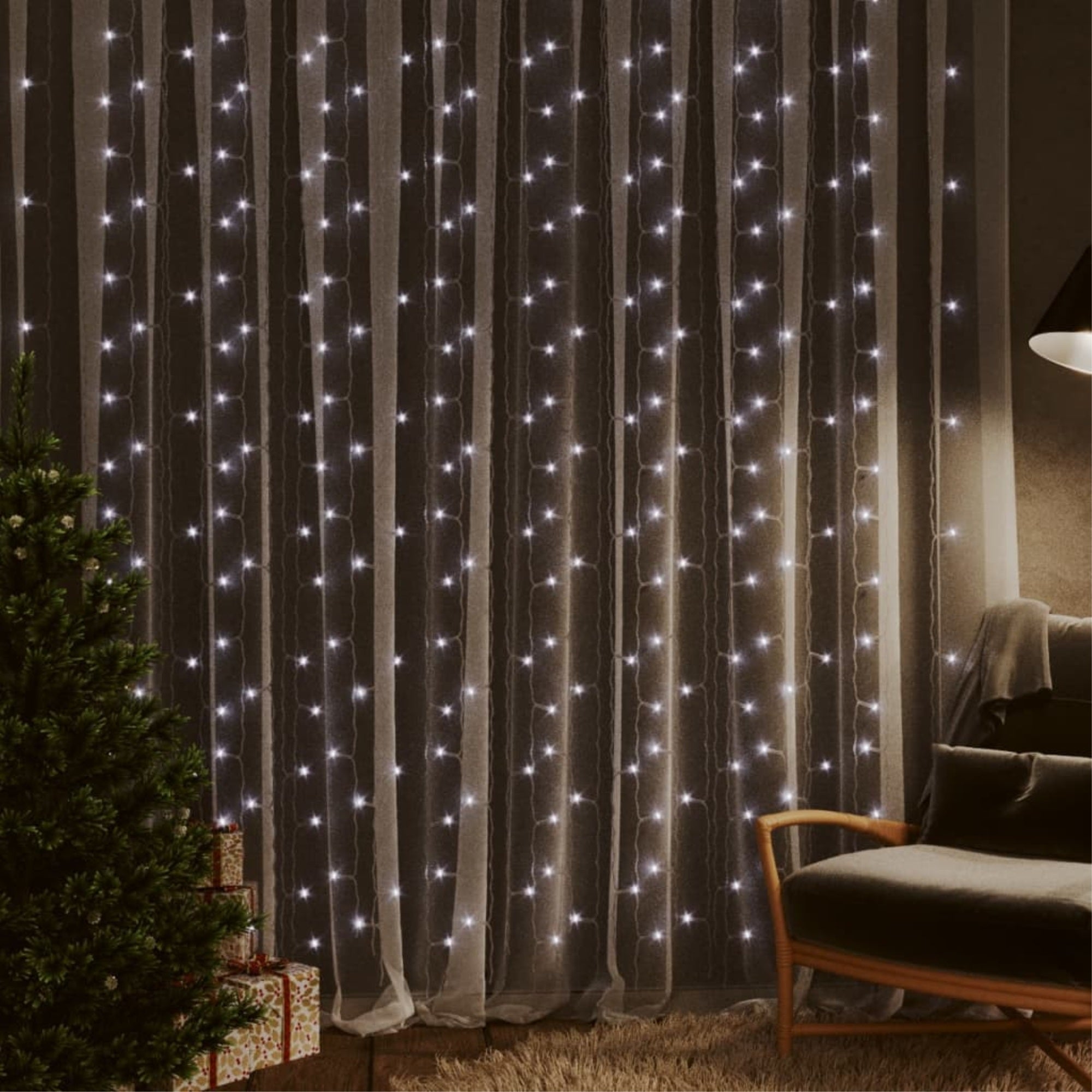 Vidaxl Led Curtain Fairy Lights 1.2'X1.2' 300 Led Cold White 8 Function