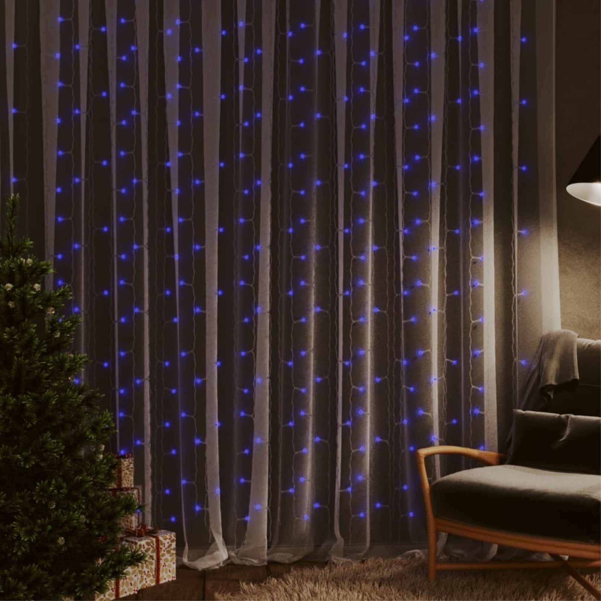 Vidaxl Led Curtain Fairy Lights 1.2'X1.2' 300 Led Blue 8 Function