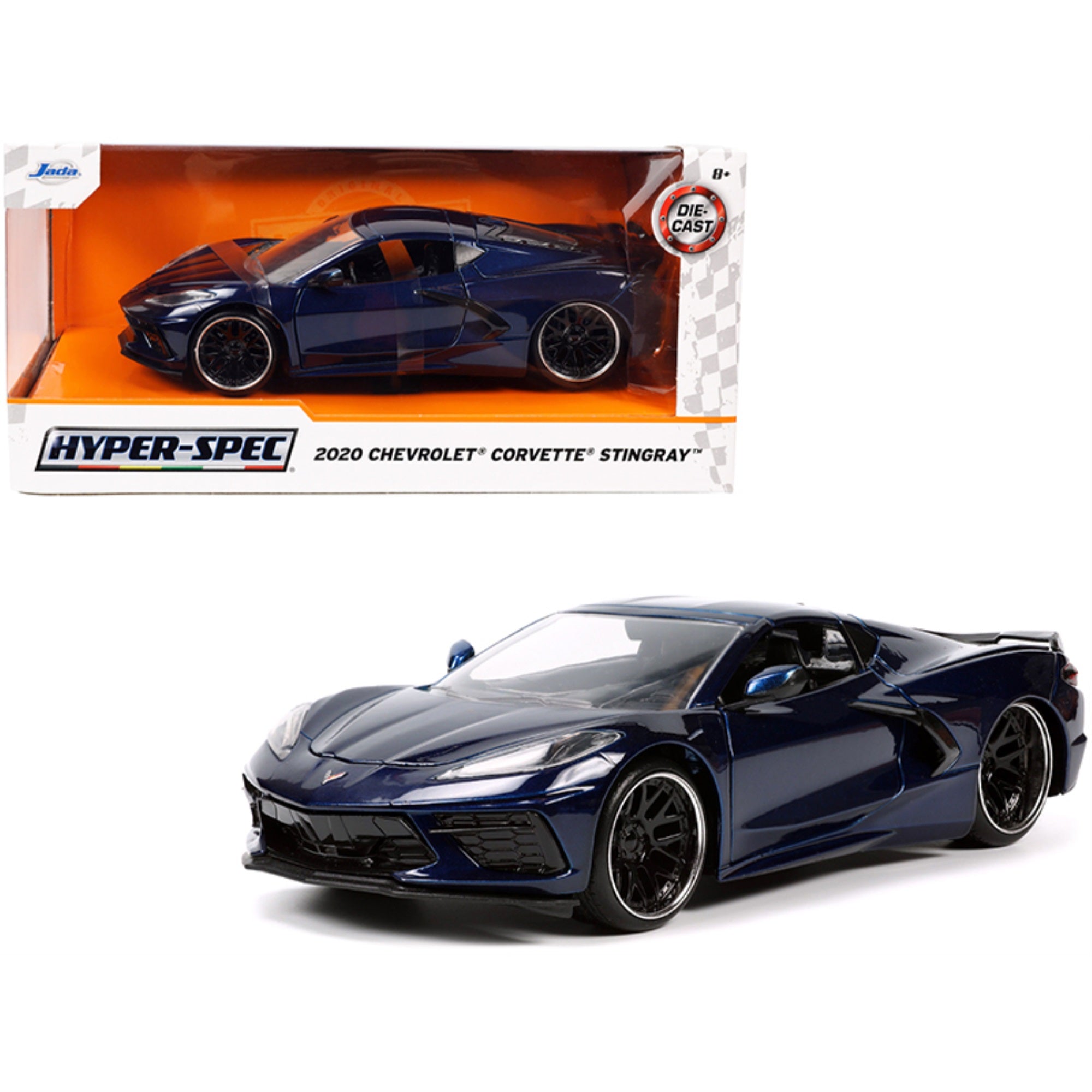 2020 Chevrolet Corvette Stingray C8 Dark Blue Metallic 'Hyper-Spec' Series 1/24 Diecast Model Car By Jada