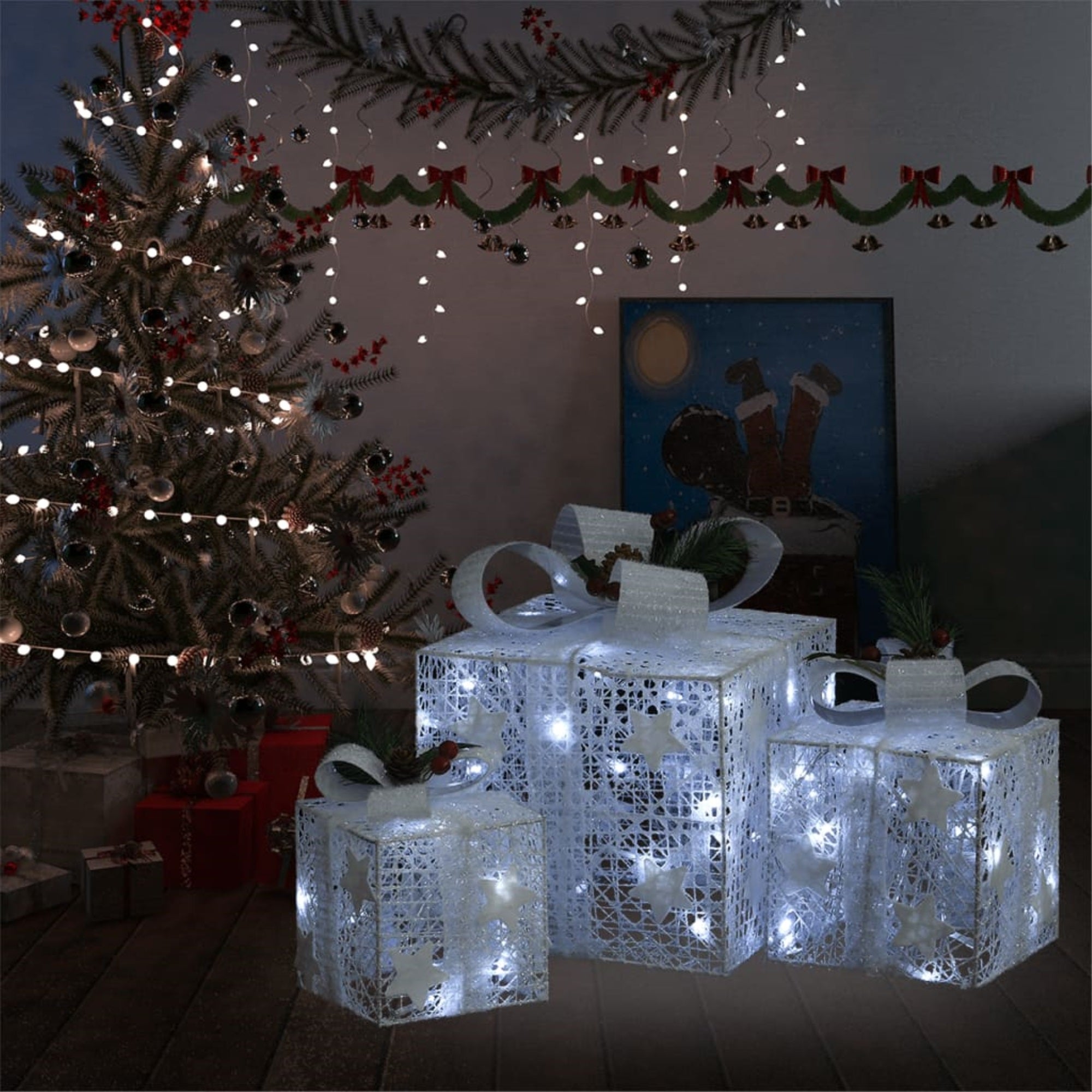Vidaxl Decorative Christmas Gift Boxes 3 Pcs Silver Outdoor Indoor