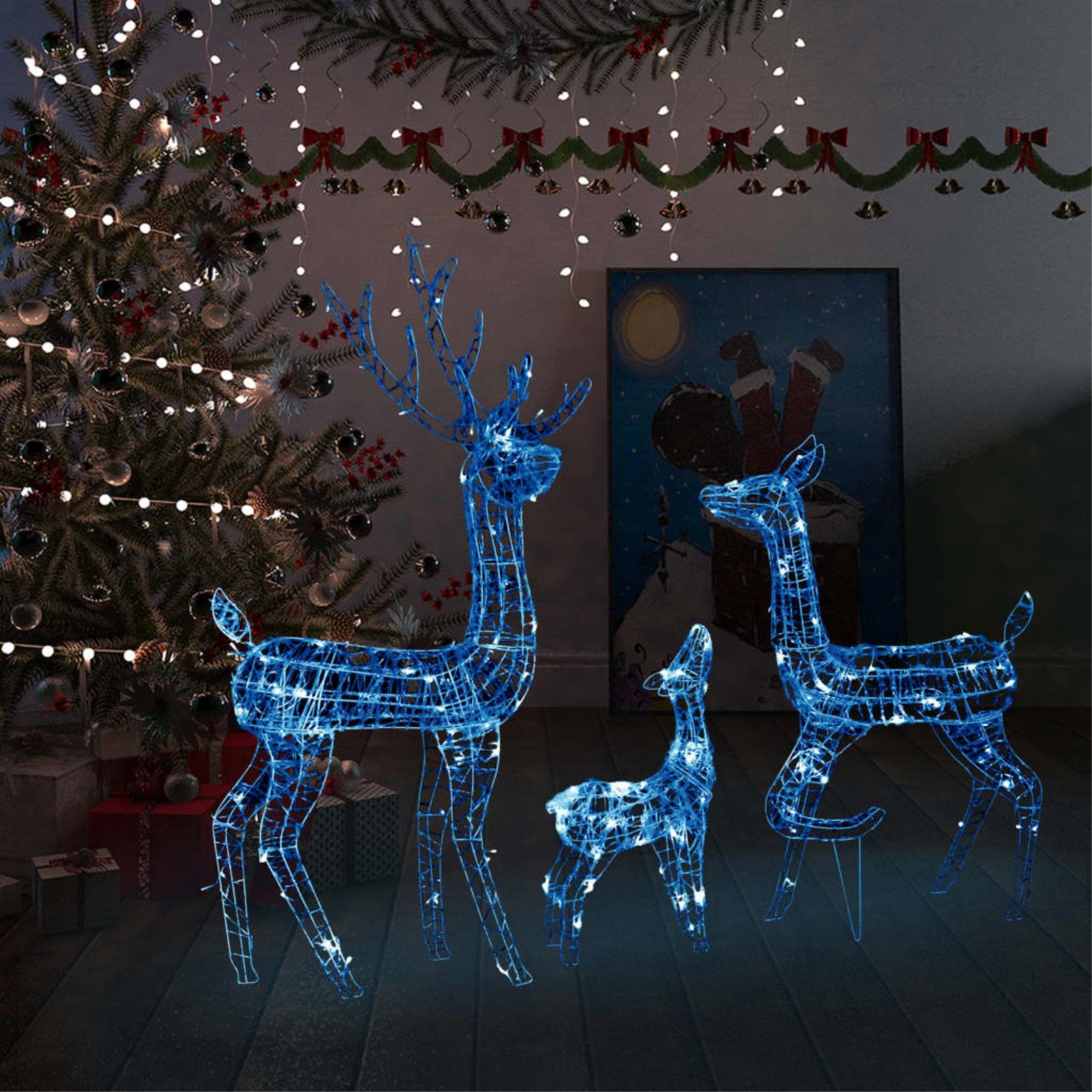 Vidaxl Acrylic Reindeer Family Christmas Decoration 300 Led Blue