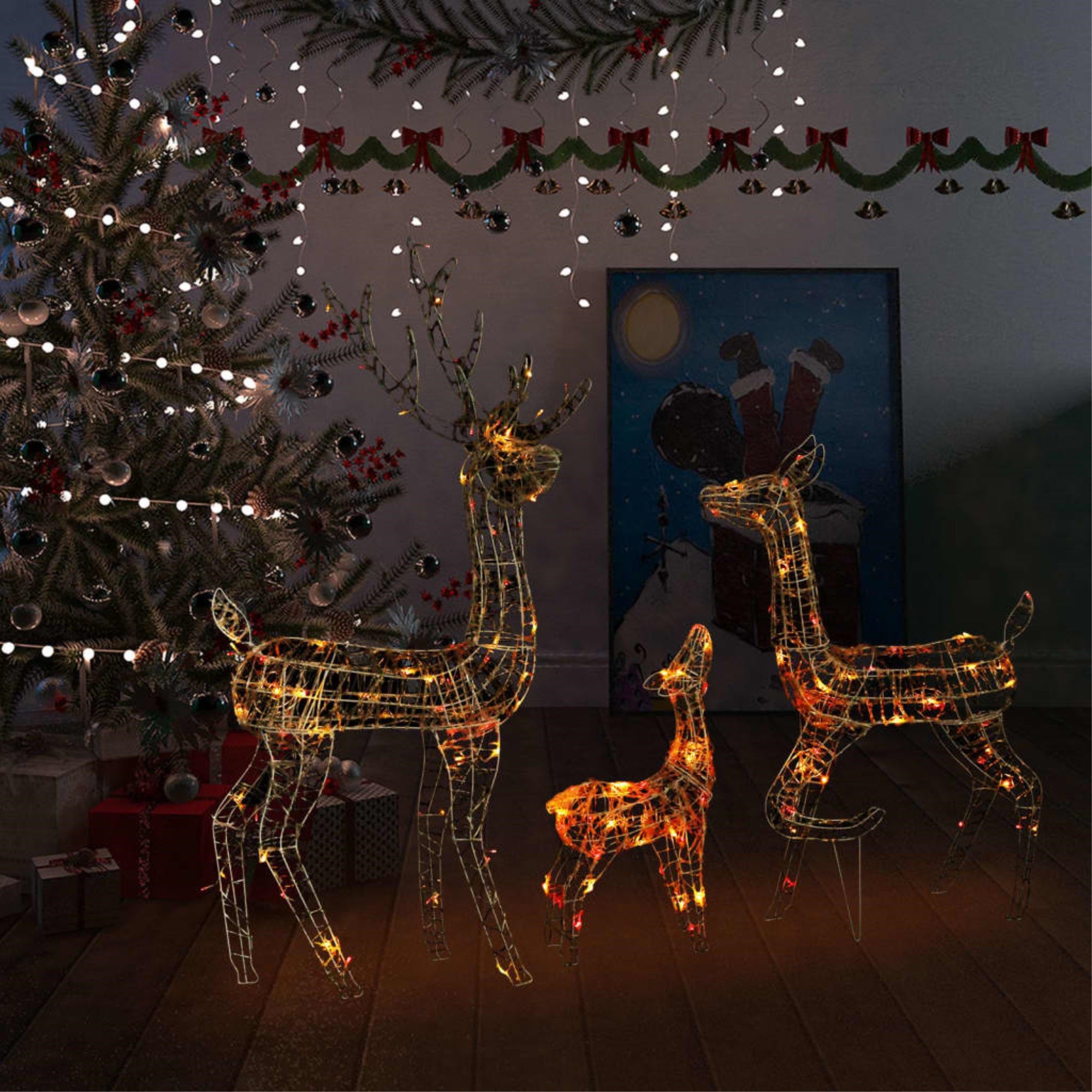 Vidaxl Acrylic Reindeer Family Christmas Decoration 300 Led Colorful