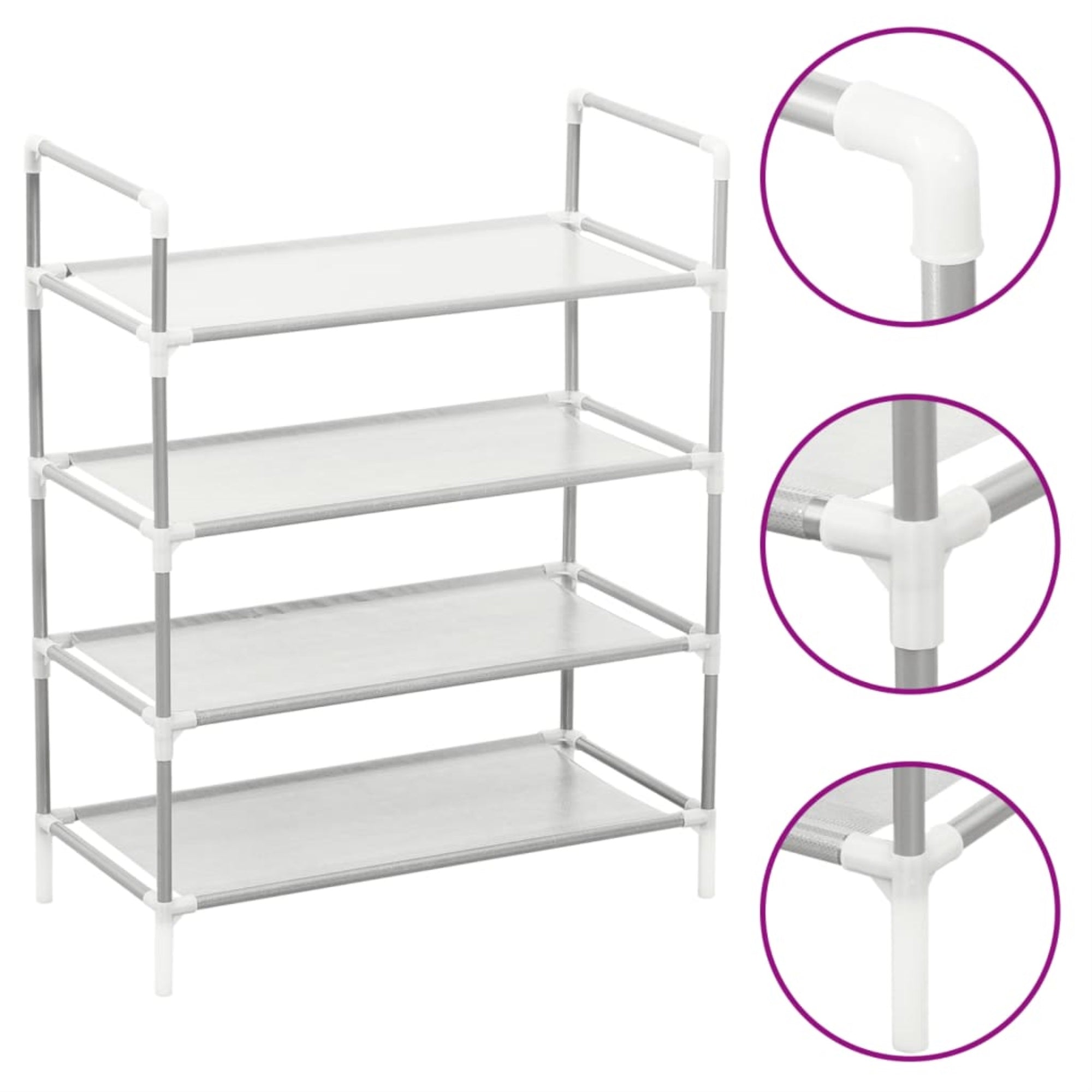 Vidaxl Shoe Rack With 4 Shelves Metal And Non-Woven Fabric Silver
