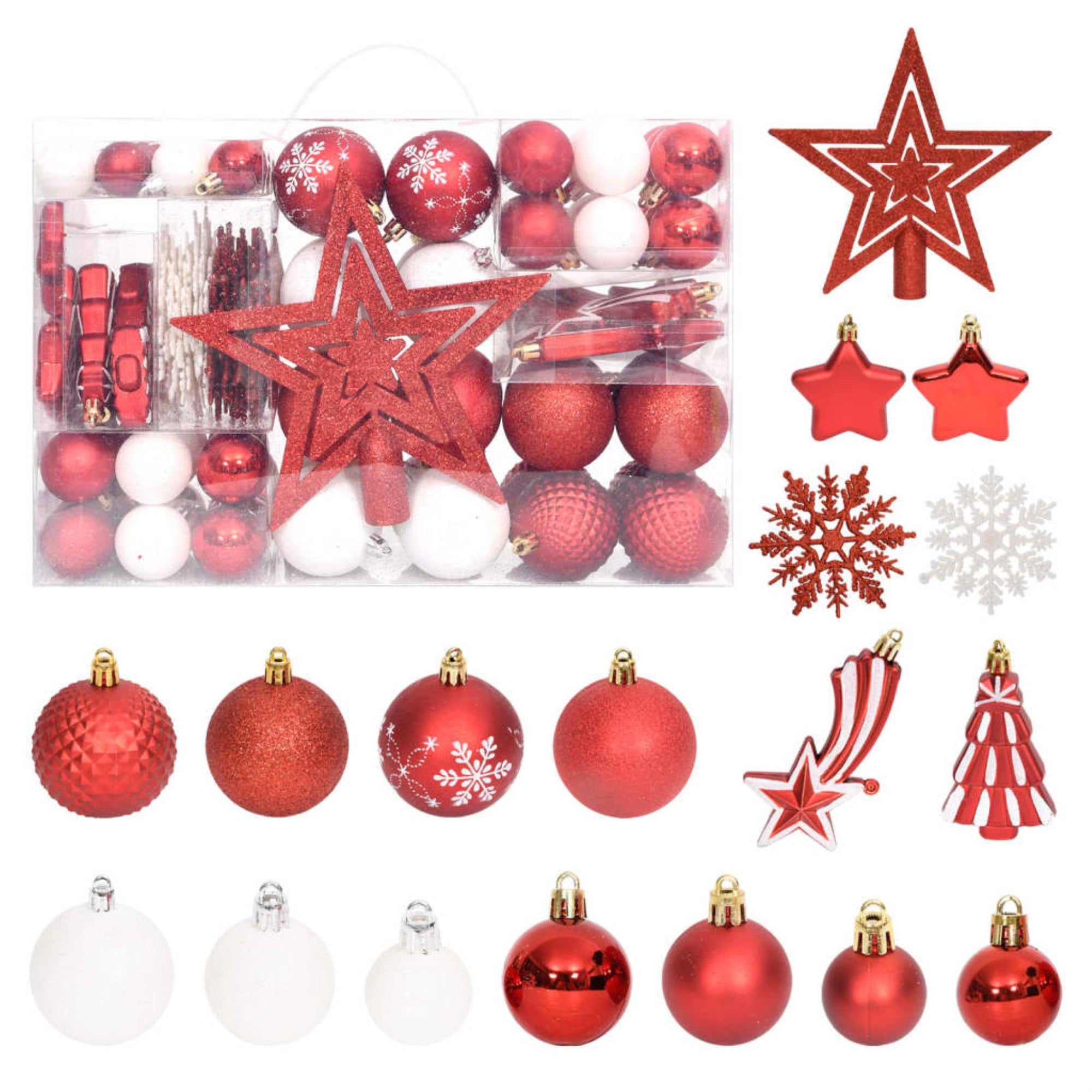 Vidaxl 108 Piece Christmas Bauble Set Red And White