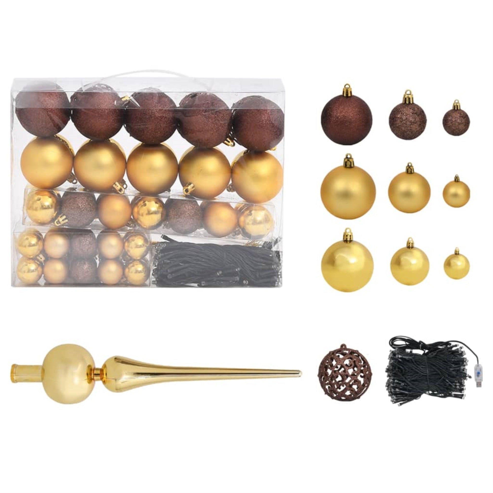 Vidaxl 61 Piece Christmas Ball Set With Peak And 150 Leds Gold&Bronze