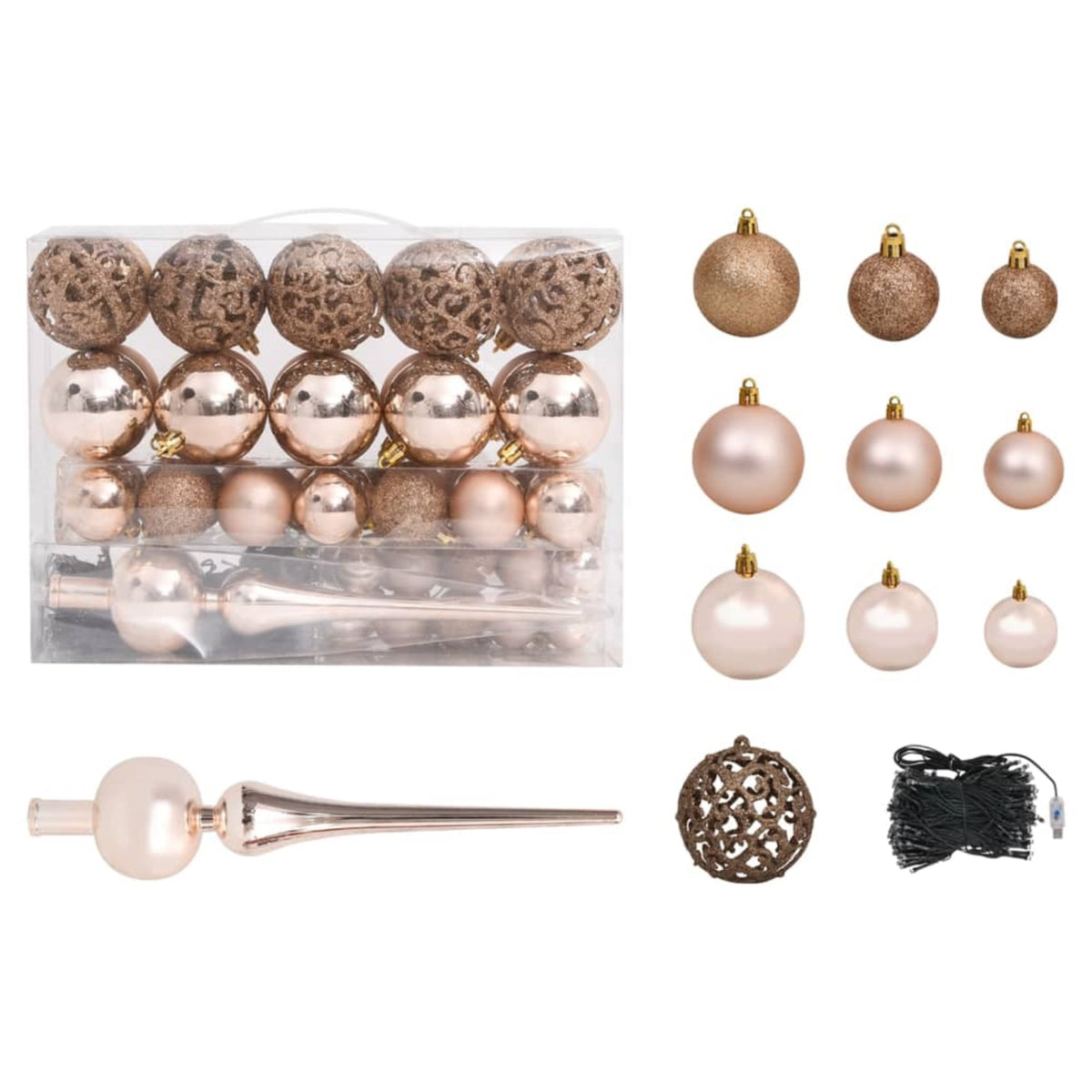 Vidaxl 61 Piece Christmas Ball Set With Peak And 150 Leds Rose Gold