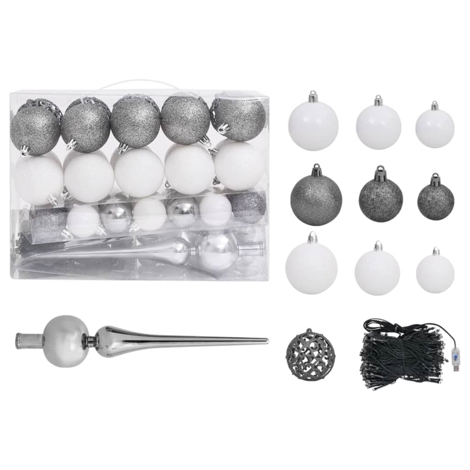 Vidaxl 61 Piece Christmas Ball Set With Peak And 150 Leds White&Gey