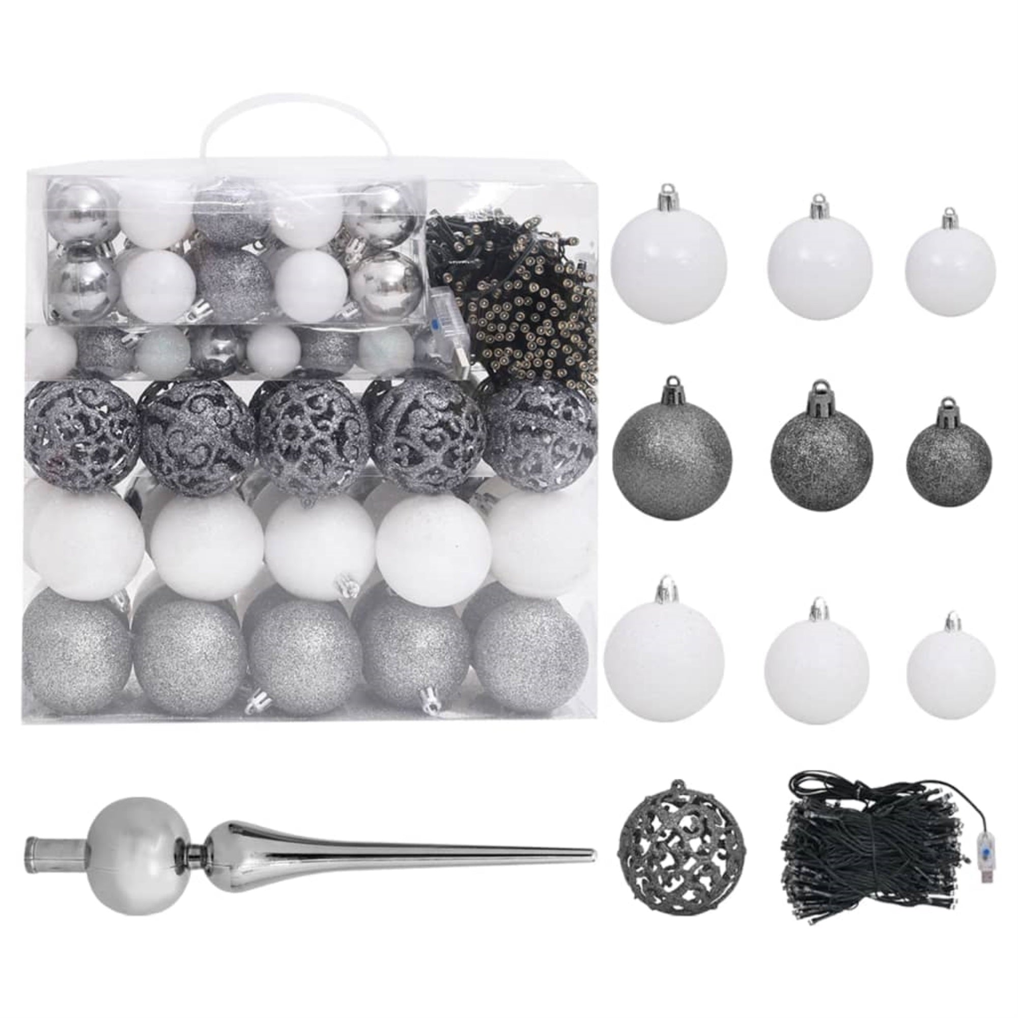 Vidaxl 120 Piece Christmas Ball Set With Peak And 300 Leds White&Gey