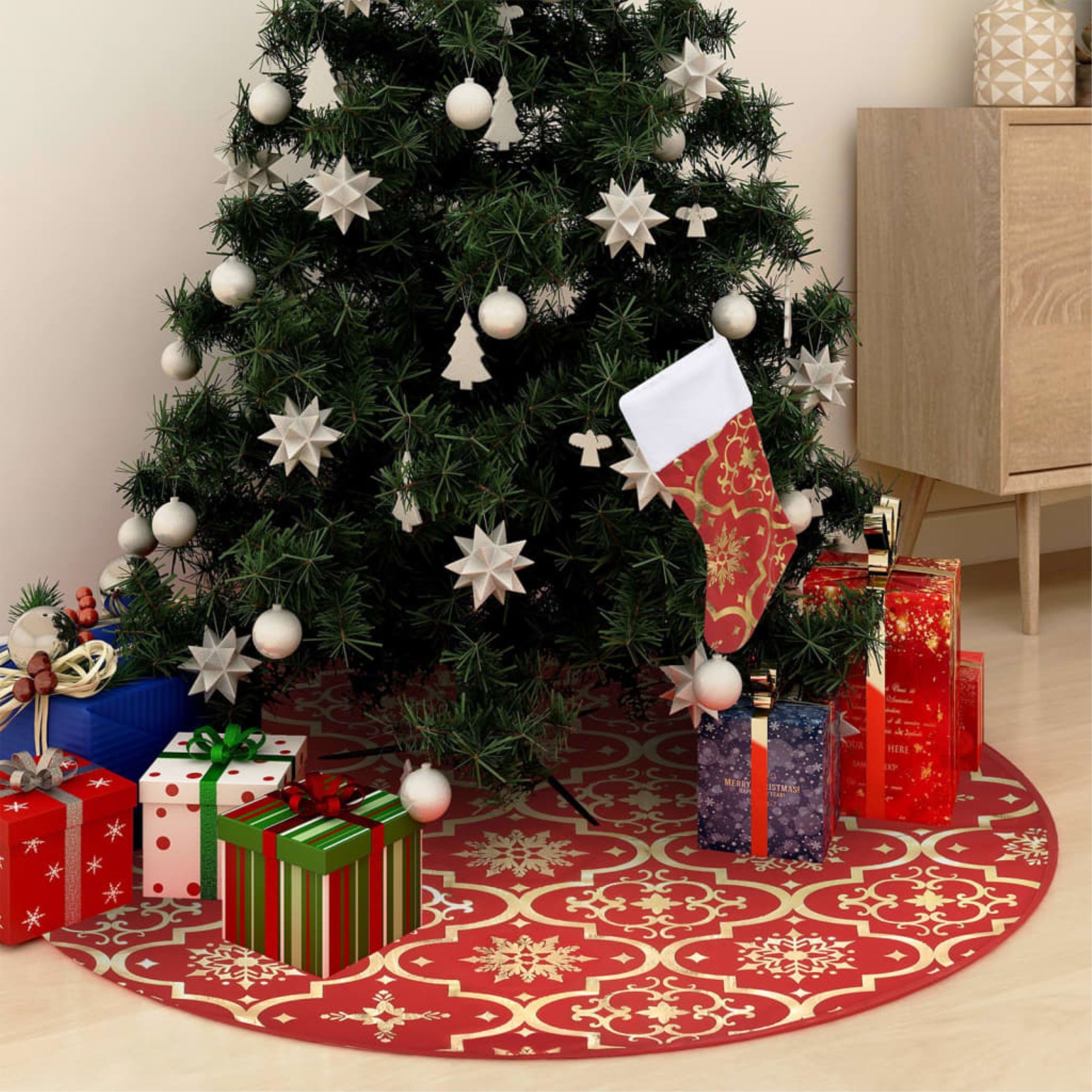 Vidaxl Luxury Christmas Tree Skirt With Sock Red 59.1' Fabric