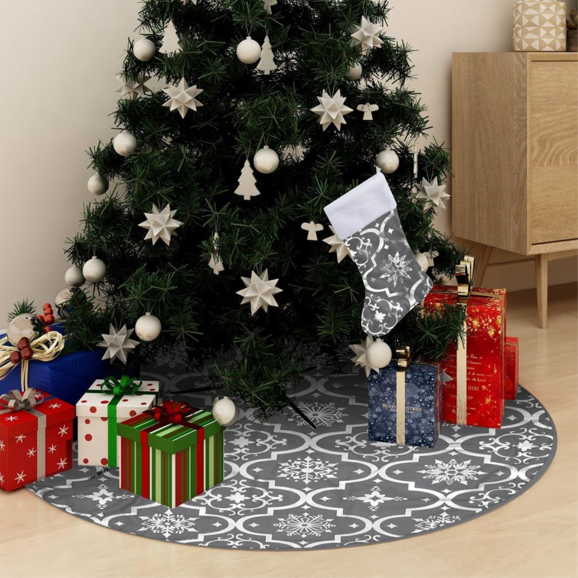 Vidaxl Luxury Christmas Tree Skirt With Sock Gray 59.1' Fabric