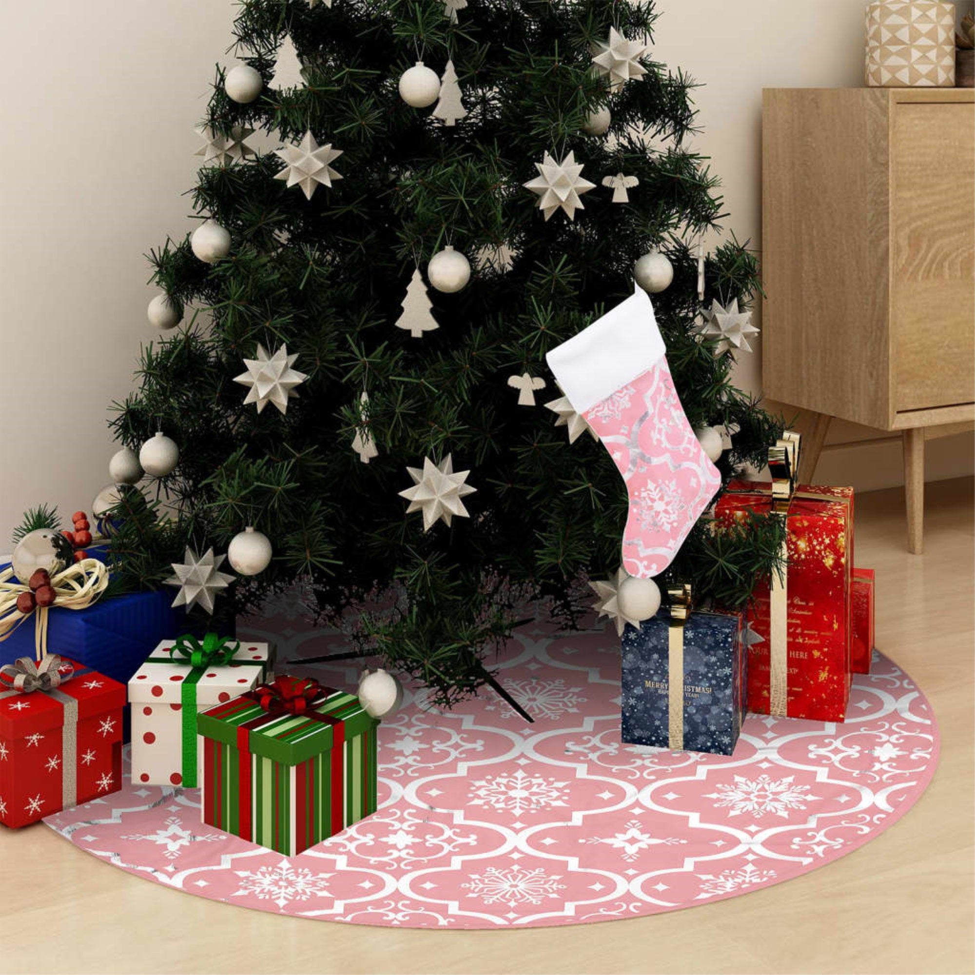 Vidaxl Luxury Christmas Tree Skirt With Sock Pink 59.1' Fabric