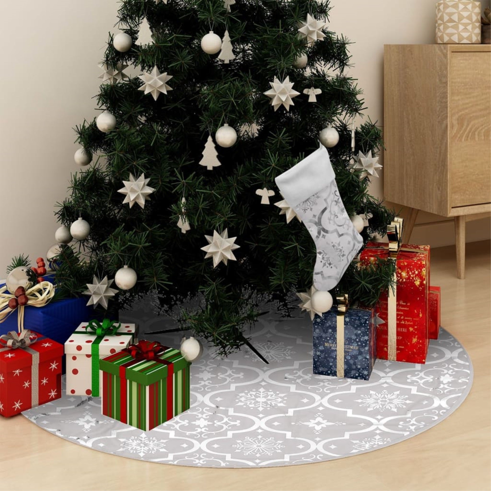 Vidaxl Luxury Christmas Tree Skirt With Sock White 48' Fabric