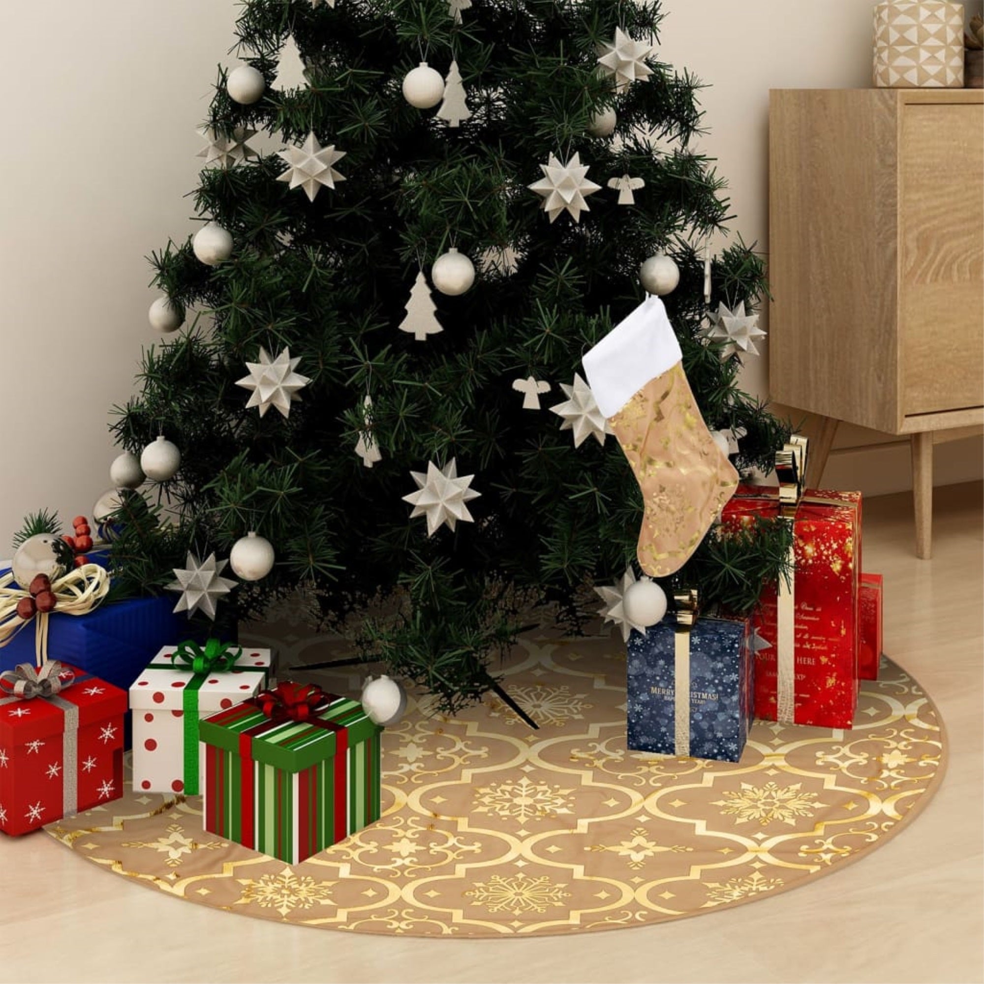Vidaxl Luxury Christmas Tree Skirt With Sock Yellow 35.4' Fabric