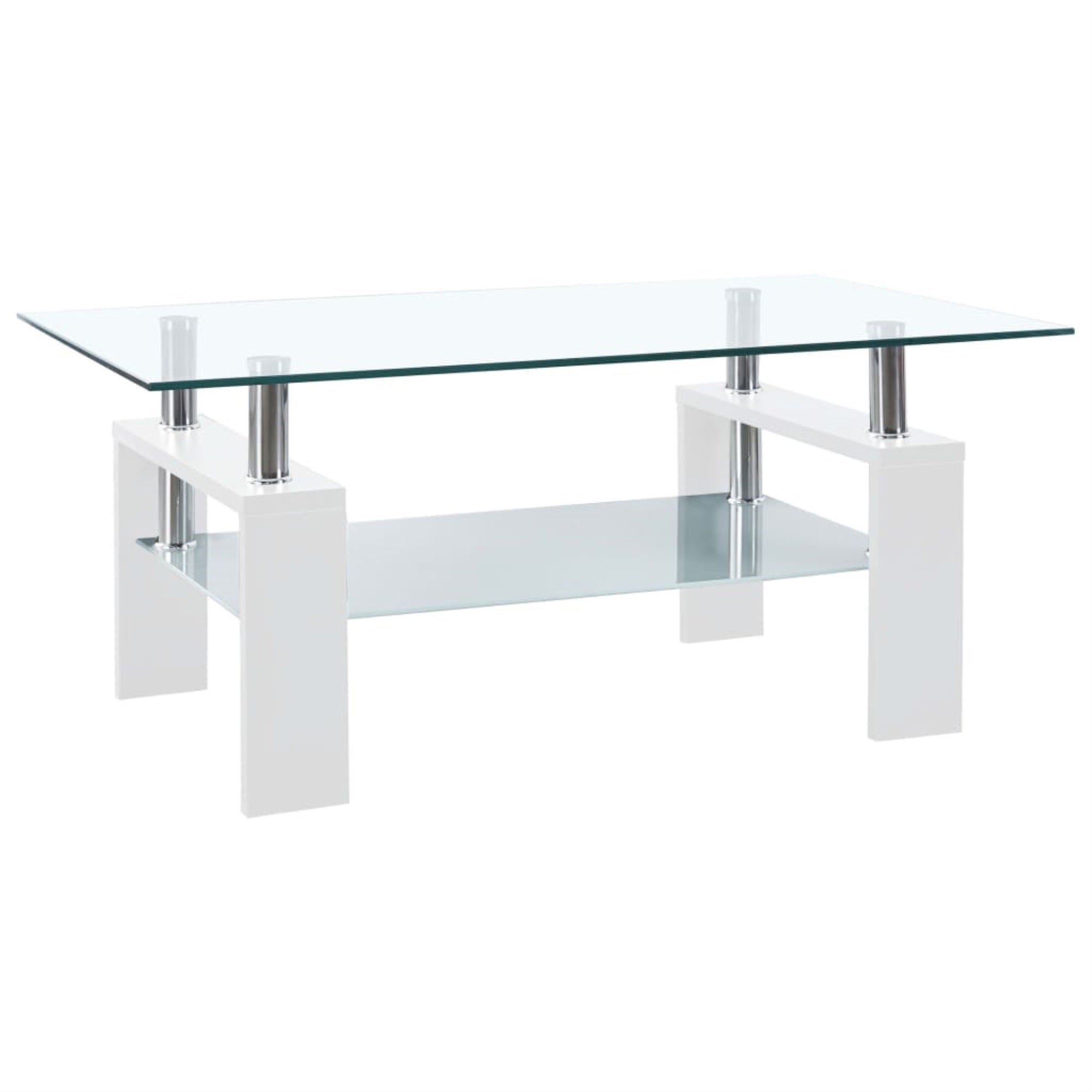 Vidaxl Coffee Table White And Transparent 37.4'X21.7'X15.7' Tempered Glass