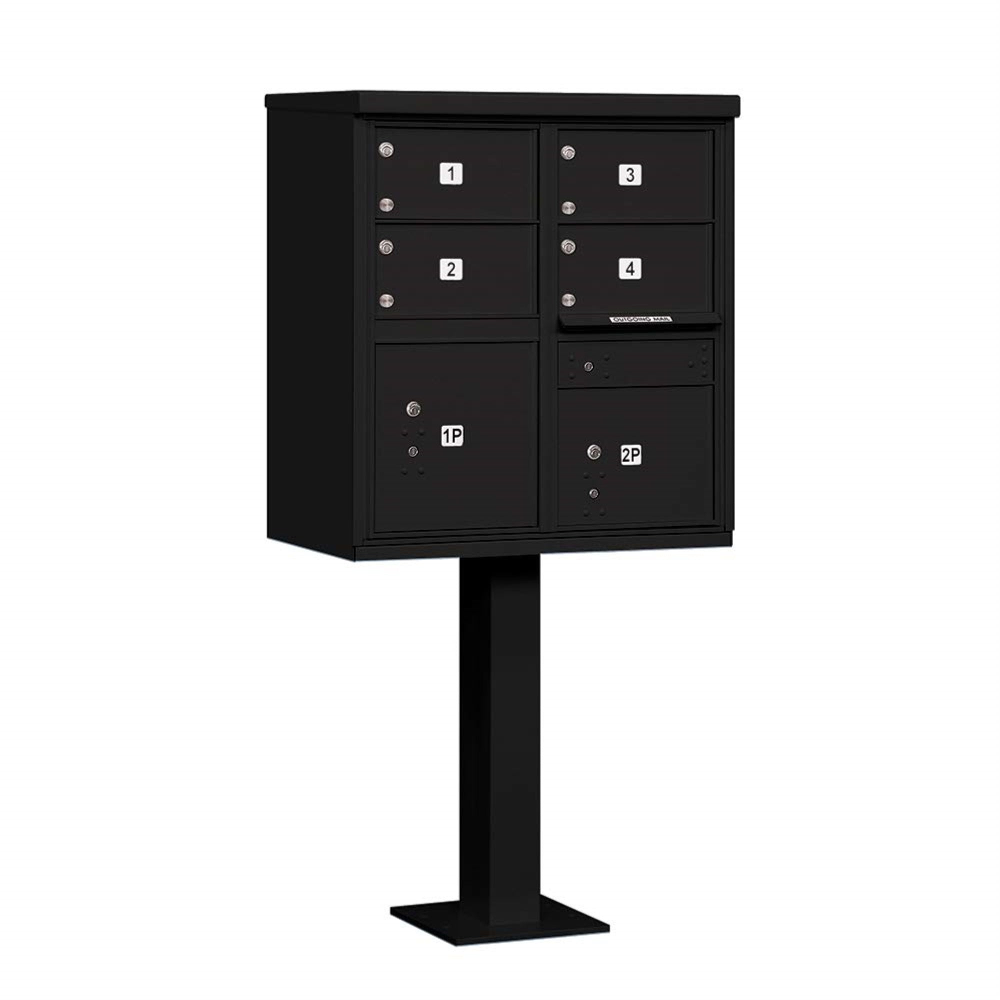 Cluster Box Unit with 4 Doors and 2 Parcel Lockers in Black with USPS Access  Type V