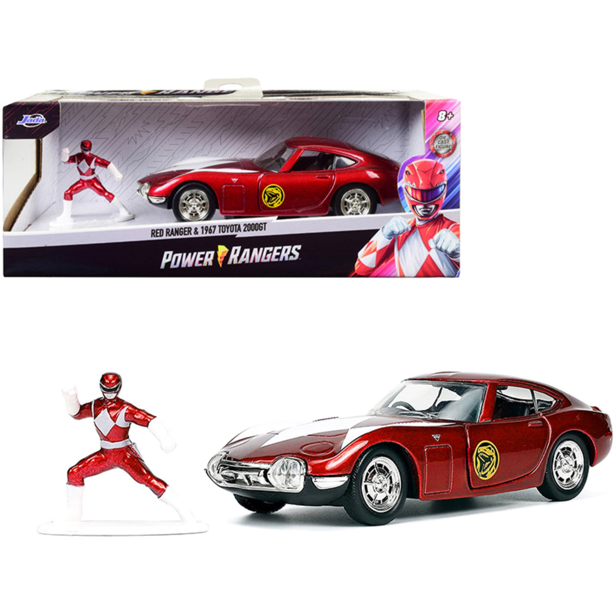 1967 Toyota 2000Gt Rhd (Right Hand Drive) Red Metallic And Red Ranger Diecast Figurine 'Power Rangers' 'Hollywood Rides' Series 1/32 Diecast Model Car By Jada