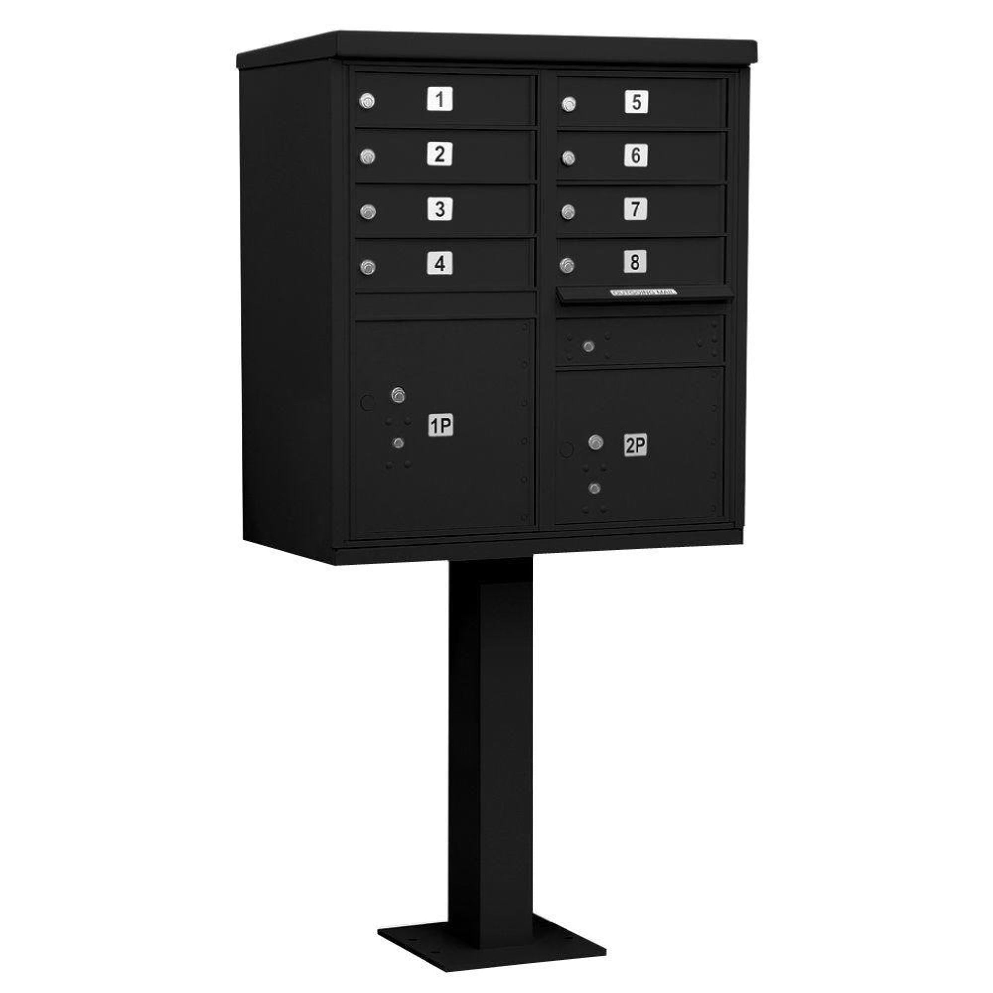 Cluster Box Unit with 8 Doors and 2 Parcel Lockers in Black with USPS Access  Type I