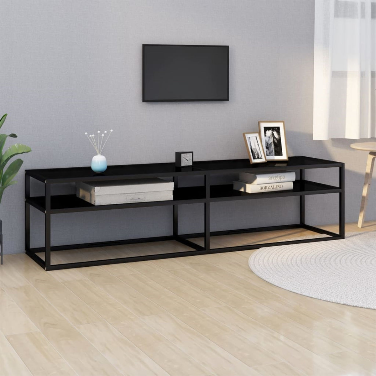 Vidaxl Tv Stand Black 63'X15.7'X15.9' Tempered Glass