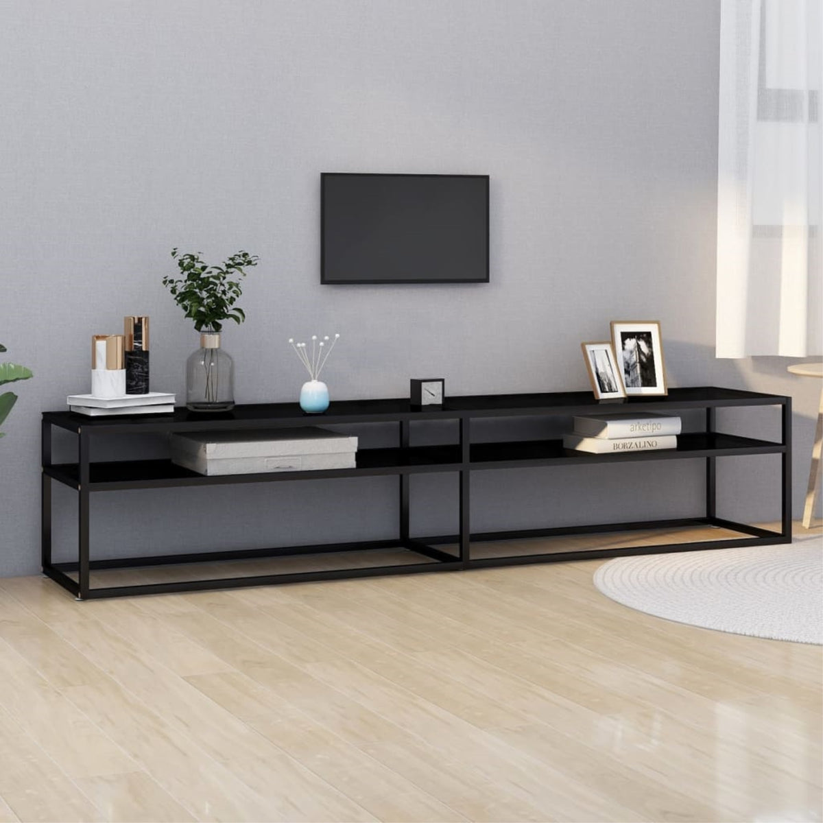 Vidaxl Tv Stand Black 78.7'X15.7'X15.9' Tempered Glass