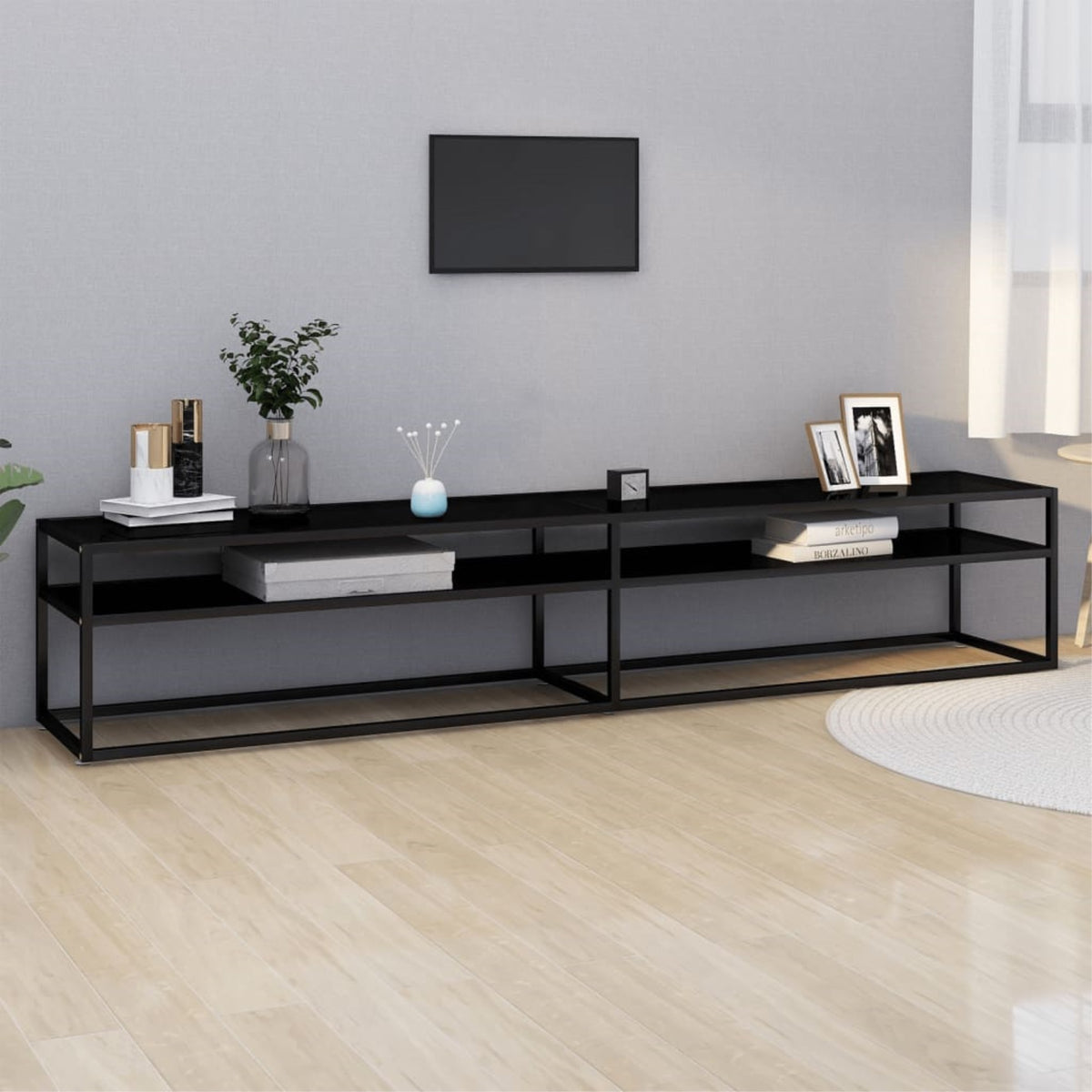 Vidaxl Tv Stand Black 86.6'X15.7'X15.9' Tempered Glass
