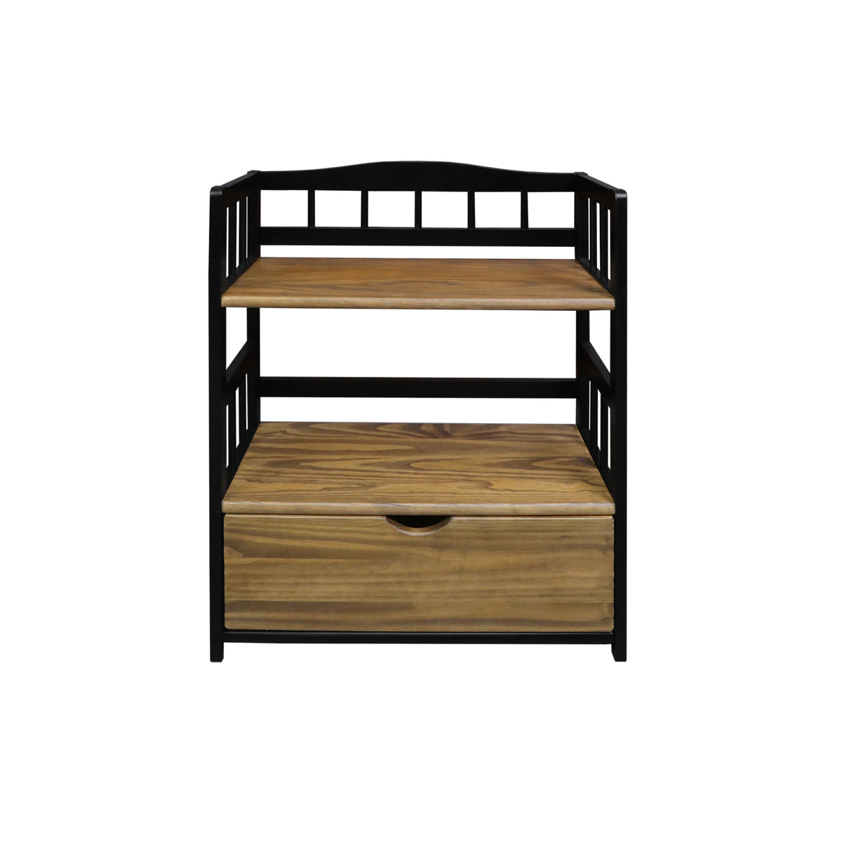 Solid Wood 2-Tier Small Bookshelf With Drawer
