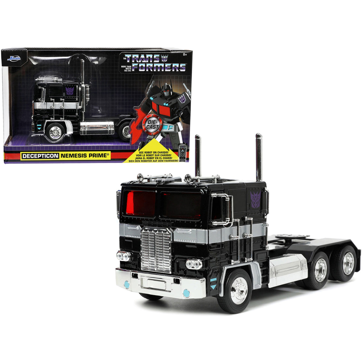 Decepticon Nemesis Prime With Robot On Chassis 'Transformers' Tv Series 'Hollywood Rides' Series 1/24 Diecast Model By Jada