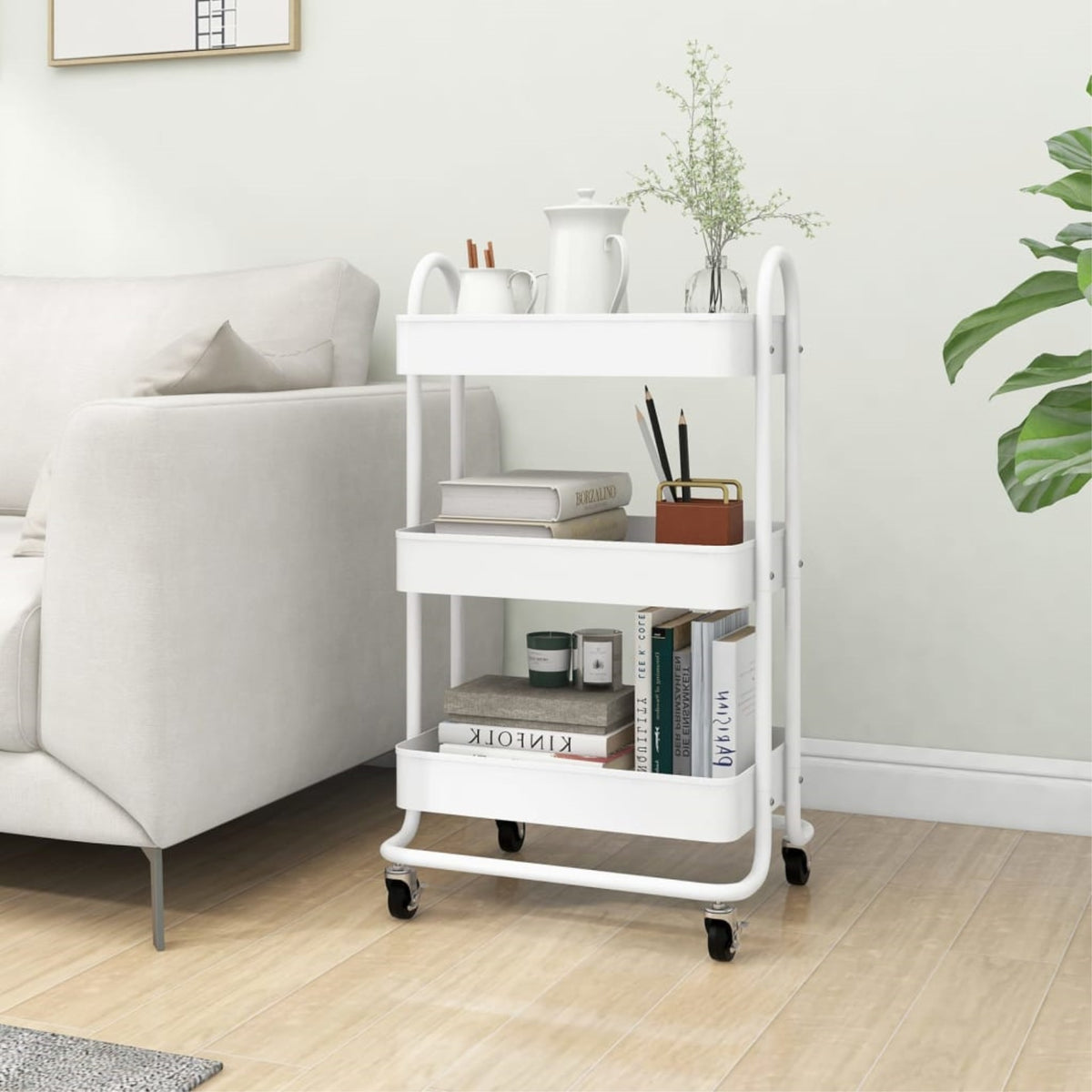 Vidaxl 3-Tier Trolley White 16.9'X13.4'X31.1' Steel