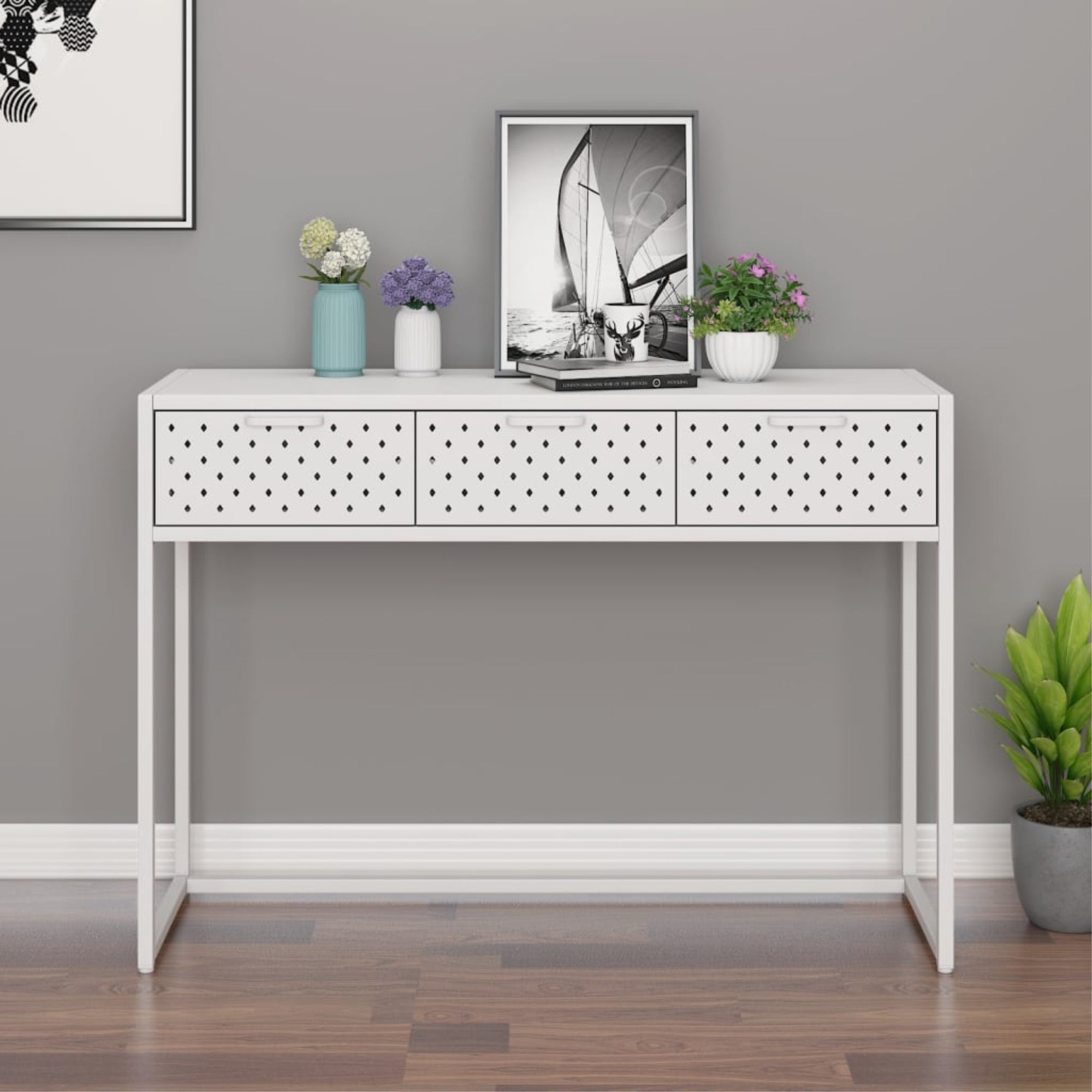 Vidaxl Console Table White 41.7'X13.8'X29.5' Steel