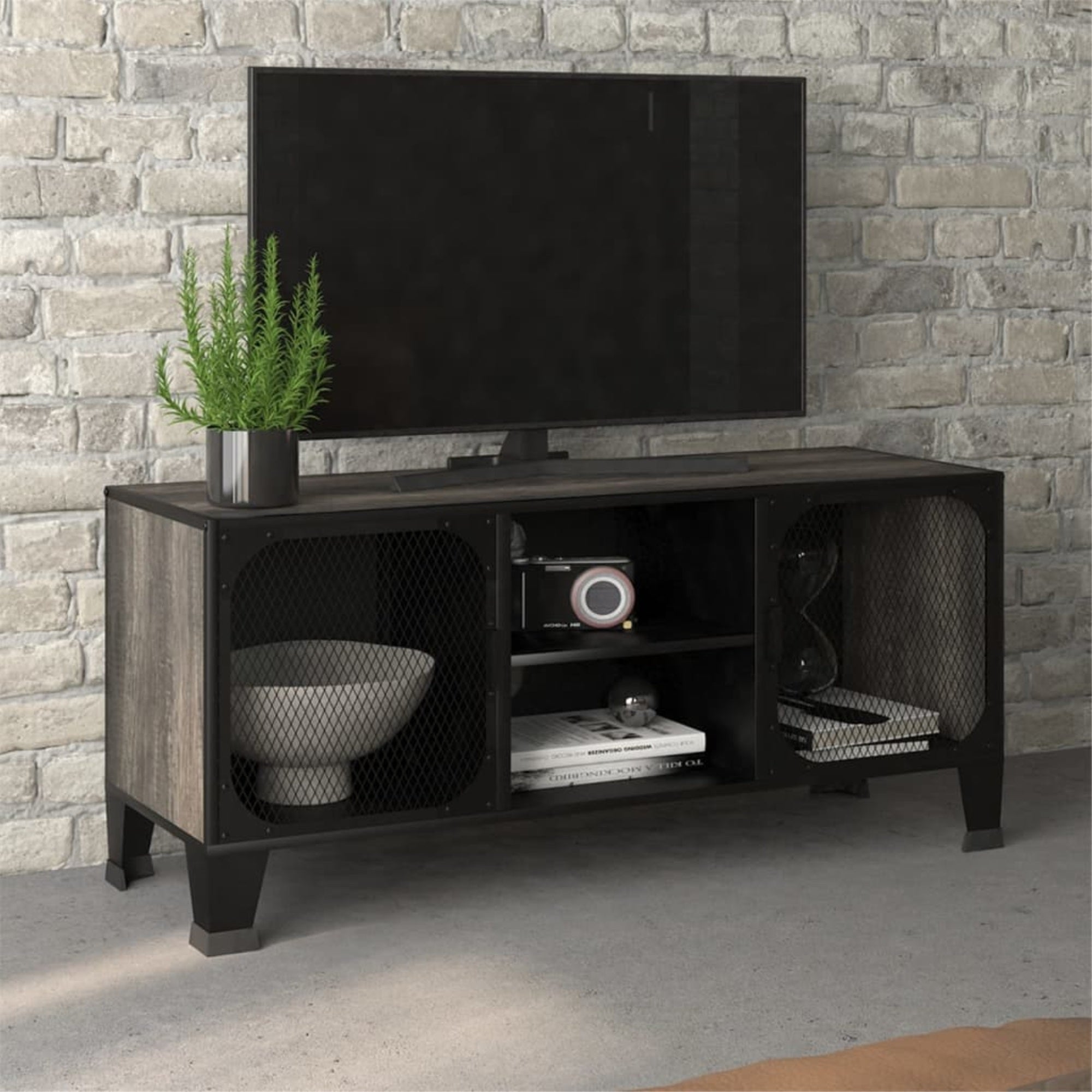 Vidaxl Tv Cabinet Gray 41.3'X14.2'X18.5' Metal And Mdf