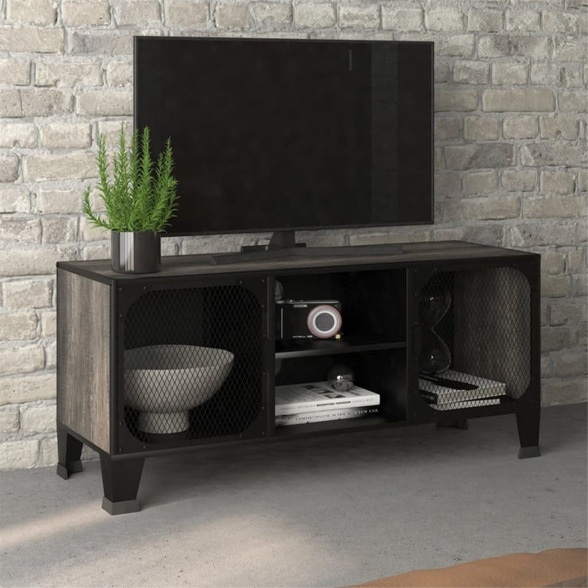 Vidaxl Tv Cabinet Gray 41.3'X14.2'X18.5' Metal And Mdf