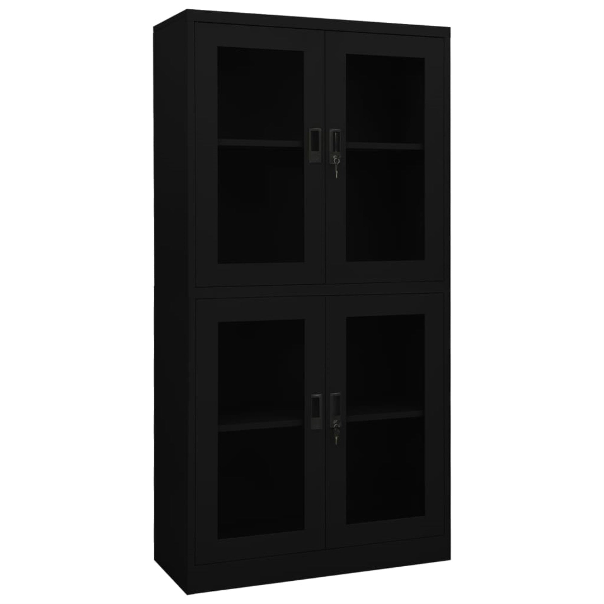 Vidaxl Office Cabinet Black 35.4'X15.7'X70.9' Steel And Tempered Glass