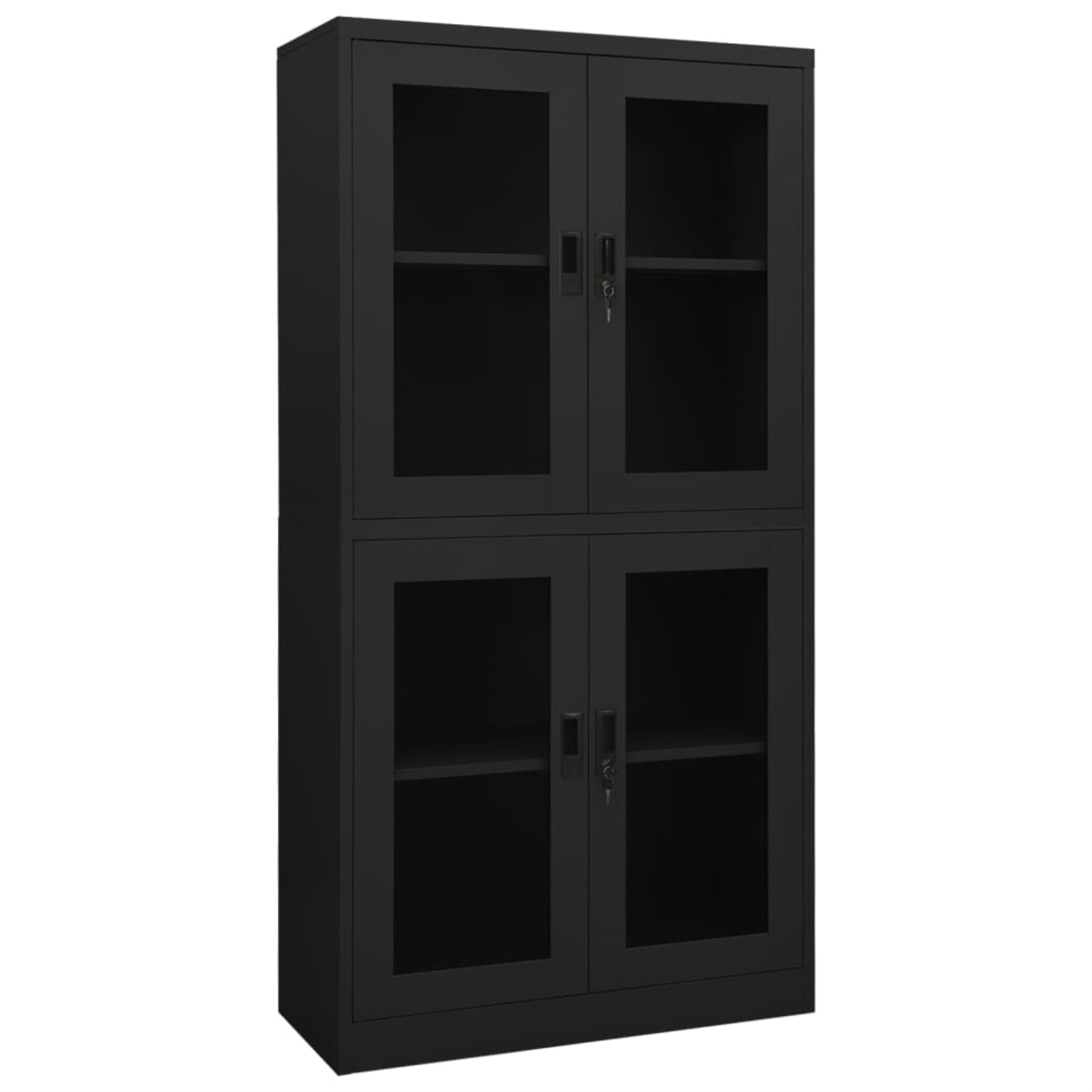Vidaxl Office Cabinet Anthracite 35.4'X15.7'X70.9' Steel And Tempered Glass