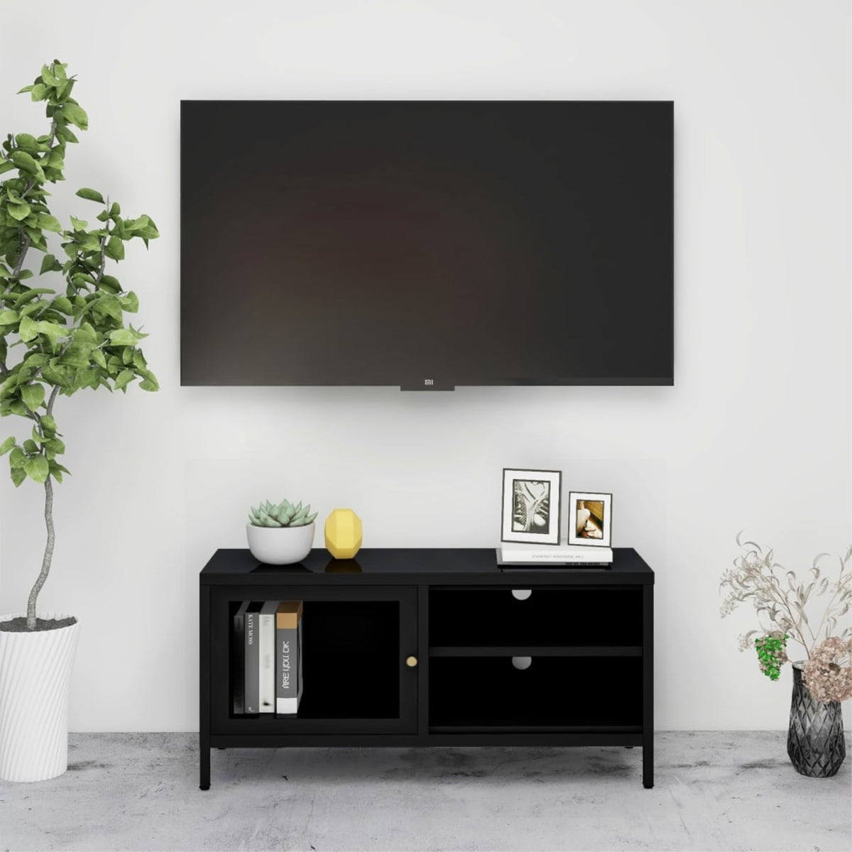 Vidaxl Tv Cabinet Black 35.4'X11.8'X17.3' Steel And Glass