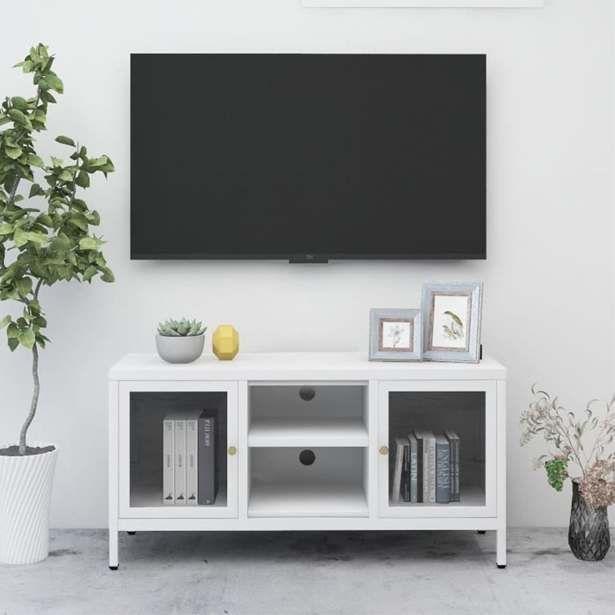 Vidaxl Tv Cabinet White 41.3'X13.7'X20.4' Steel And Glass