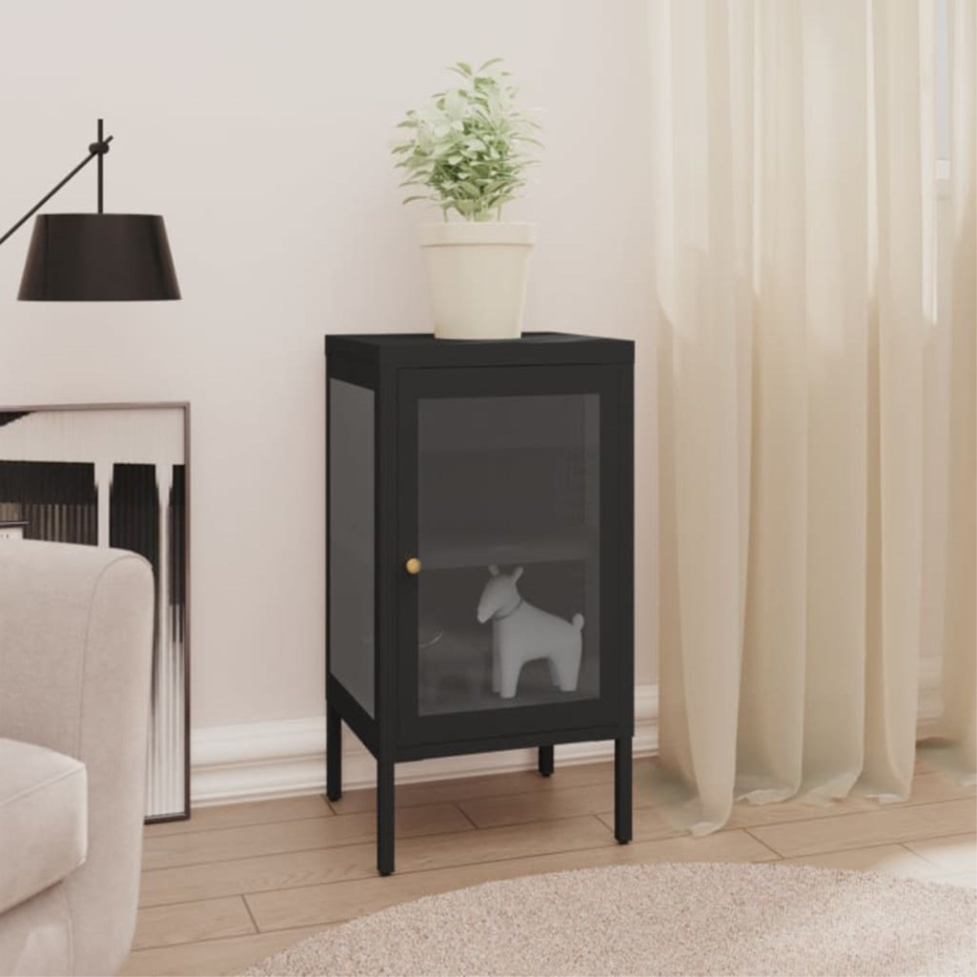 Vidaxl Sideboard Black 15'X13.8'X27.6' Steel And Glass