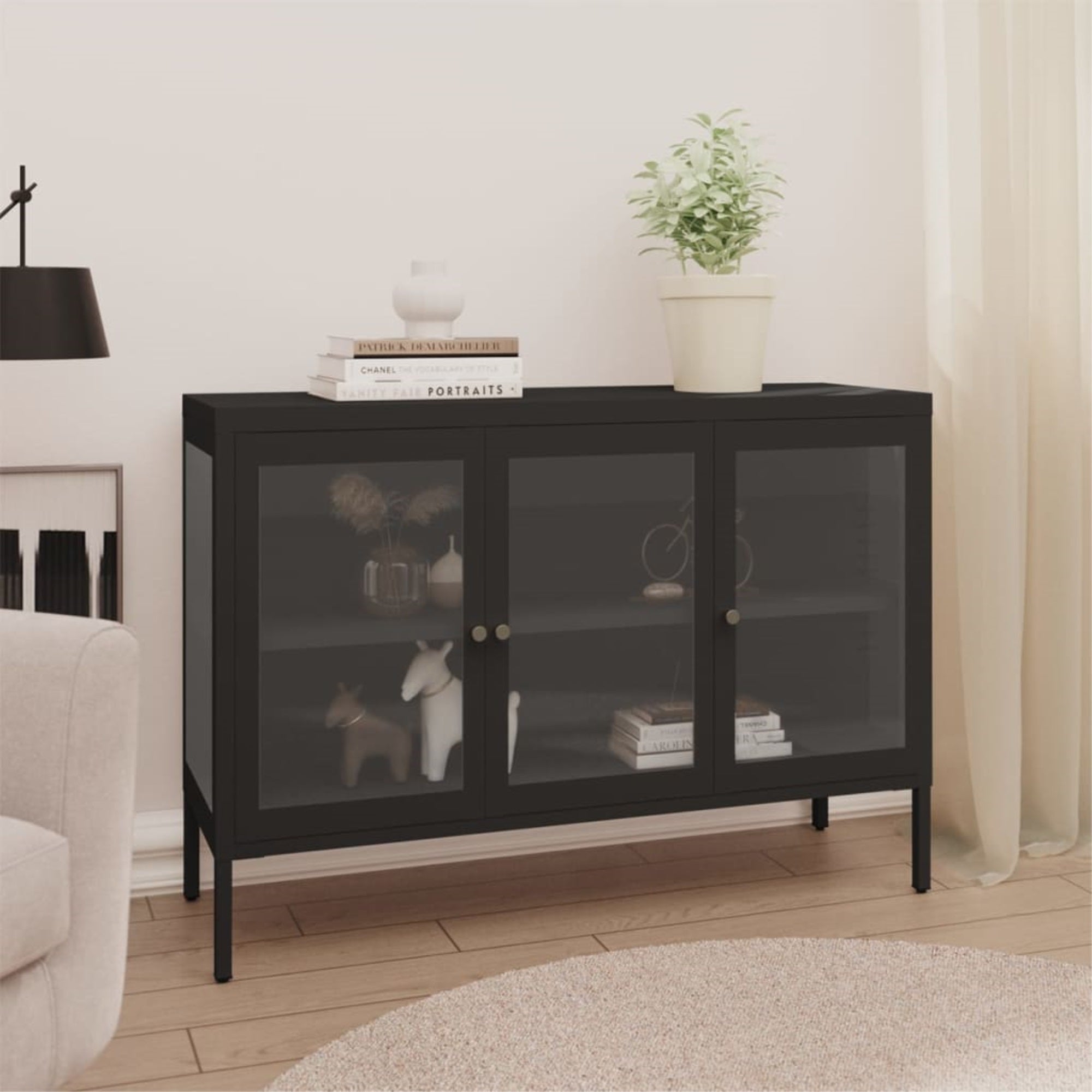 Vidaxl Sideboard Black 41.3'X13.8'X27.6' Steel And Glass
