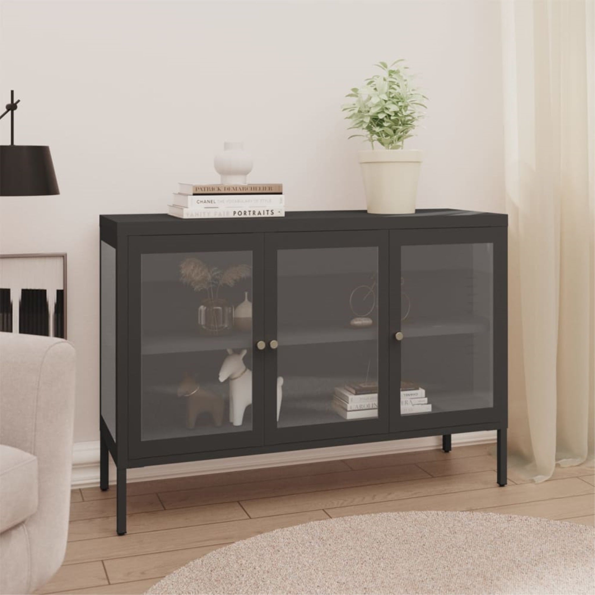 Vidaxl Sideboard Anthracite 41.3'X13.8'X27.6' Steel And Glass
