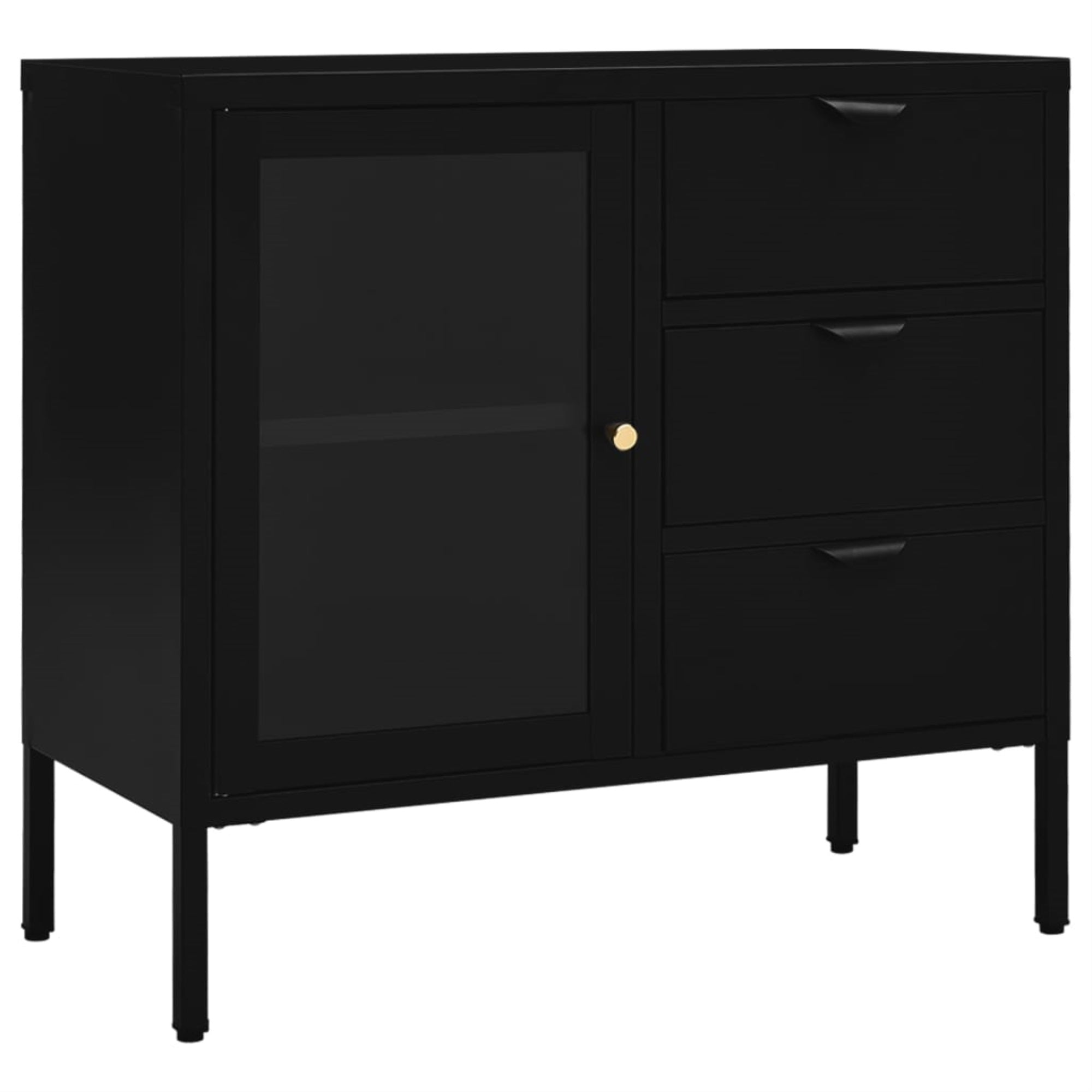 Vidaxl Sideboard Black 29.5'X13.8'X27.6' Steel And Tempered Glass