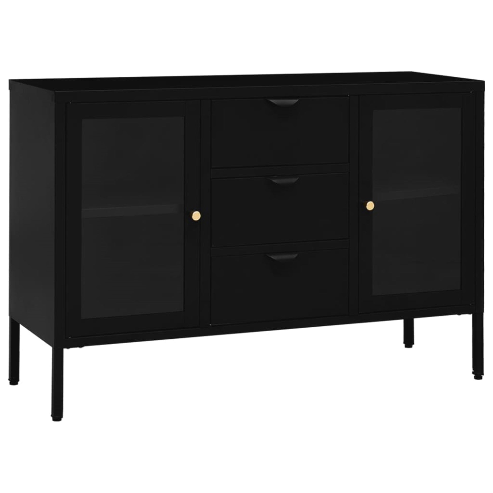 Vidaxl Sideboard Black 41.3'X13.8'X27.6' Steel And Tempered Glass