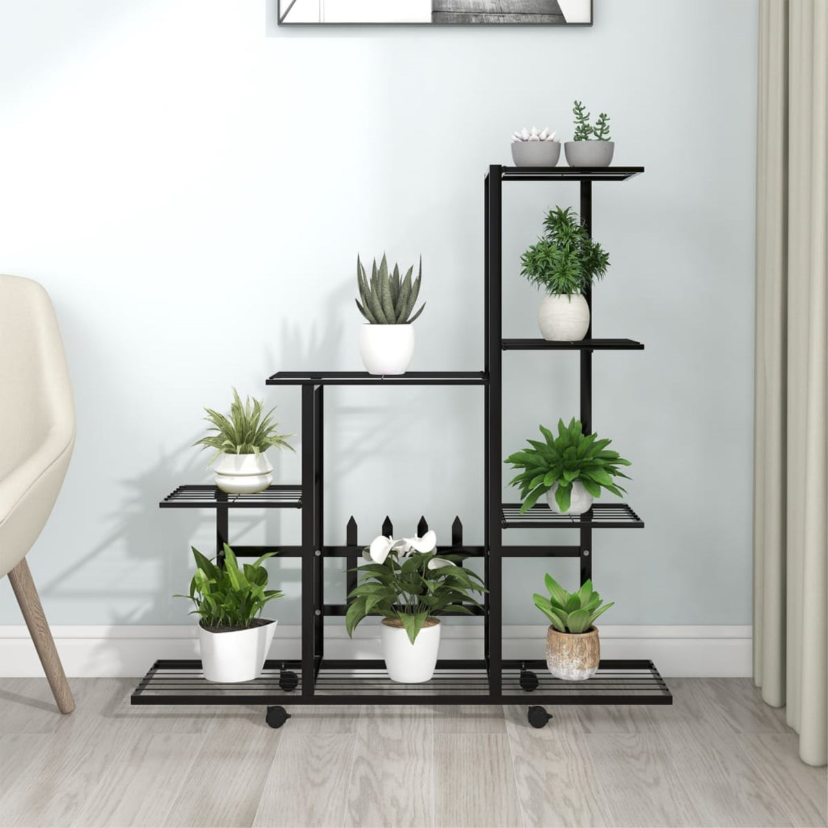 Vidaxl Flower Stand With Wheel 37.2'X9.8'X36.4' Black Metal